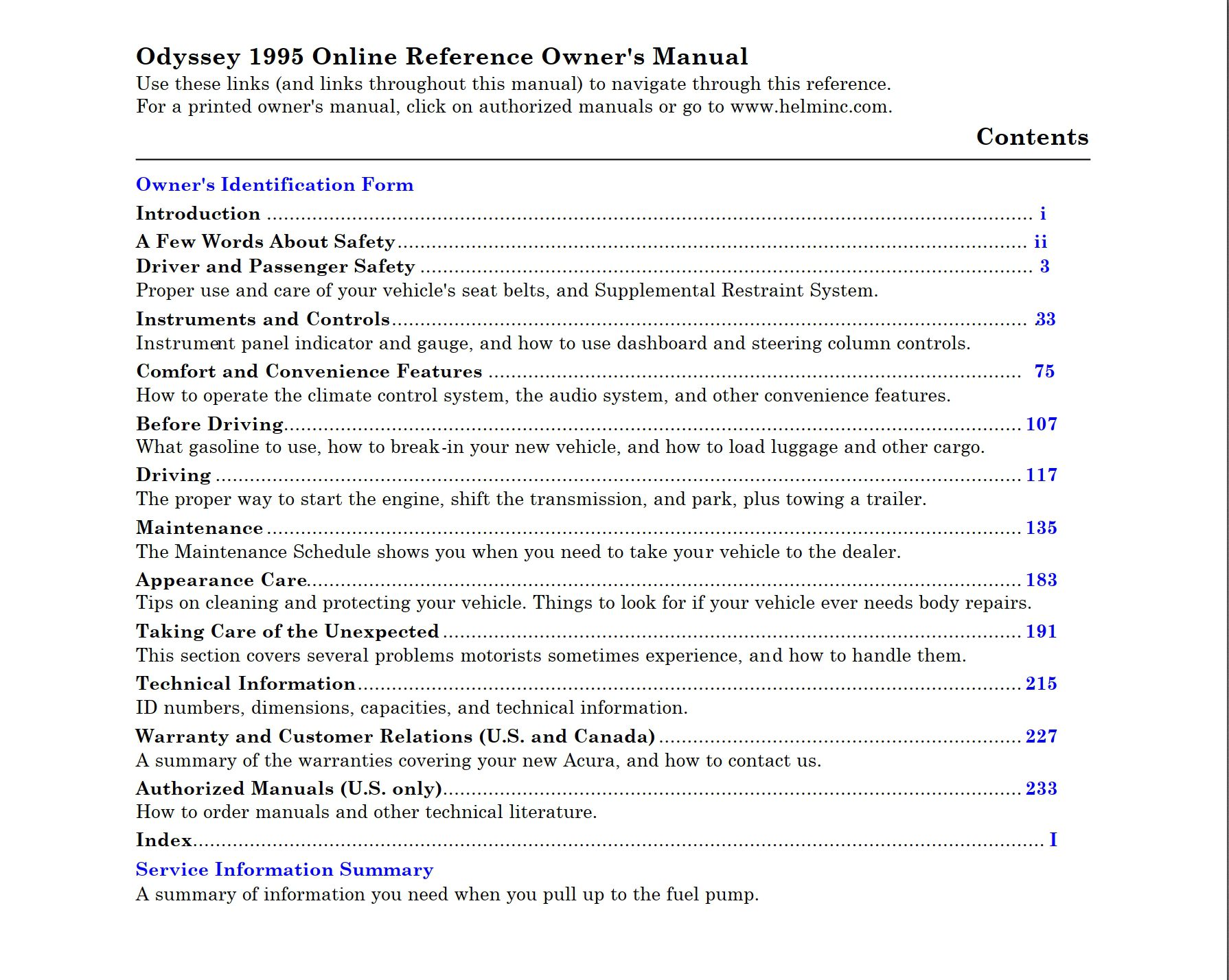 1995 honda odyssey owner's manual