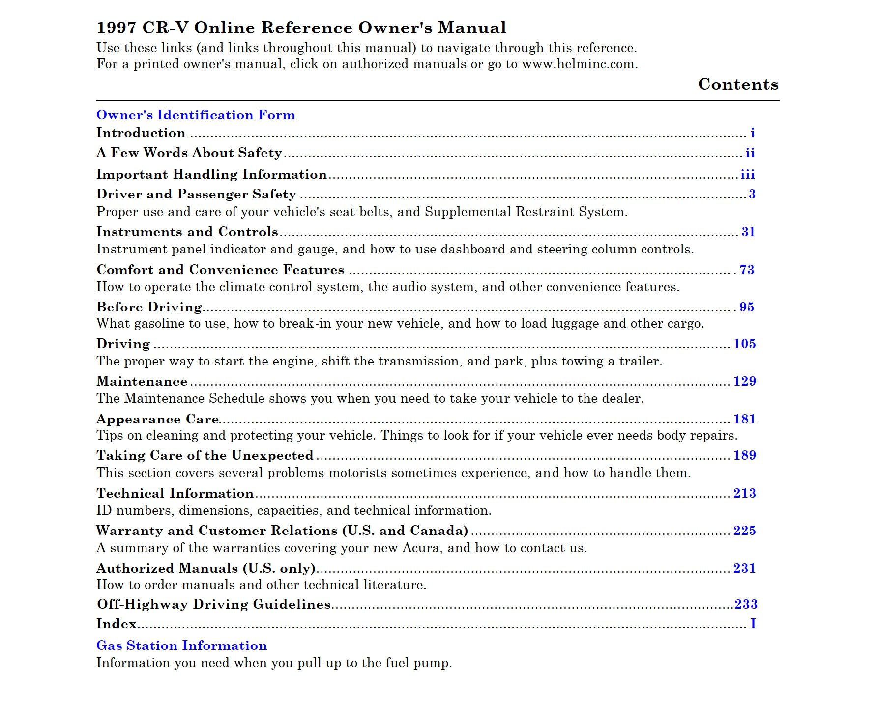 1997 honda cr v owner's manual