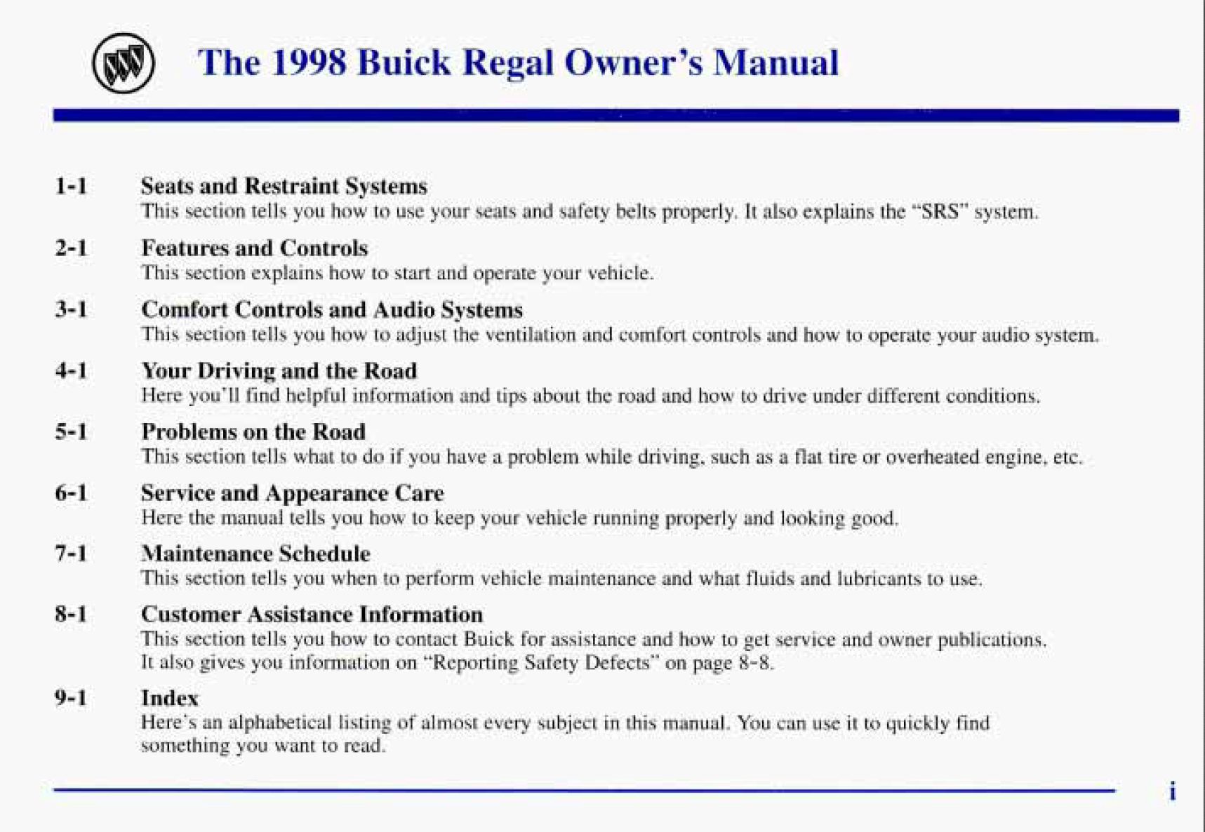 1998 buick regal owner's manual