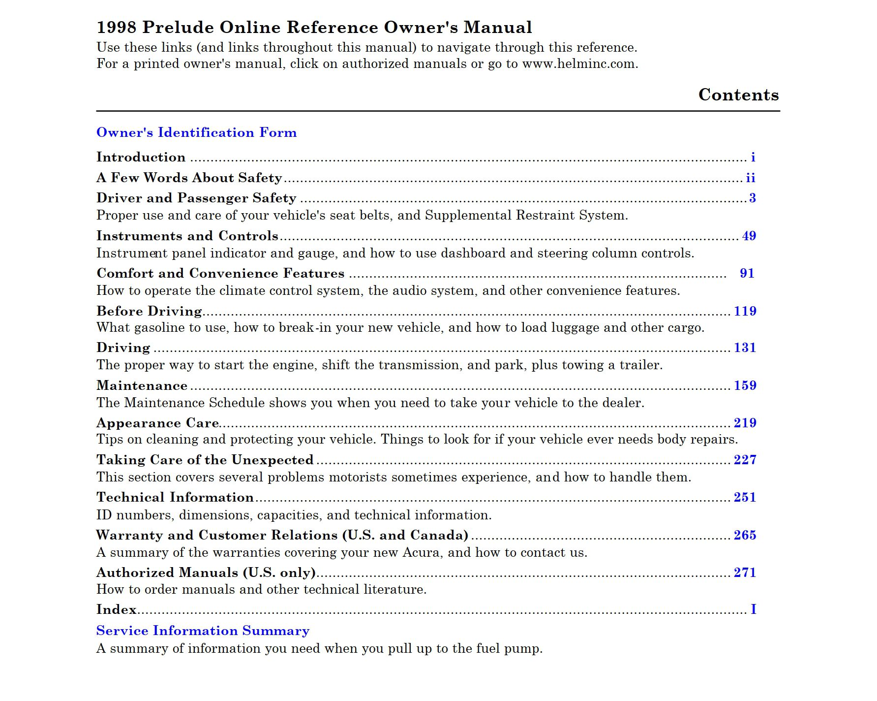 1998 honda prelude owner's manual