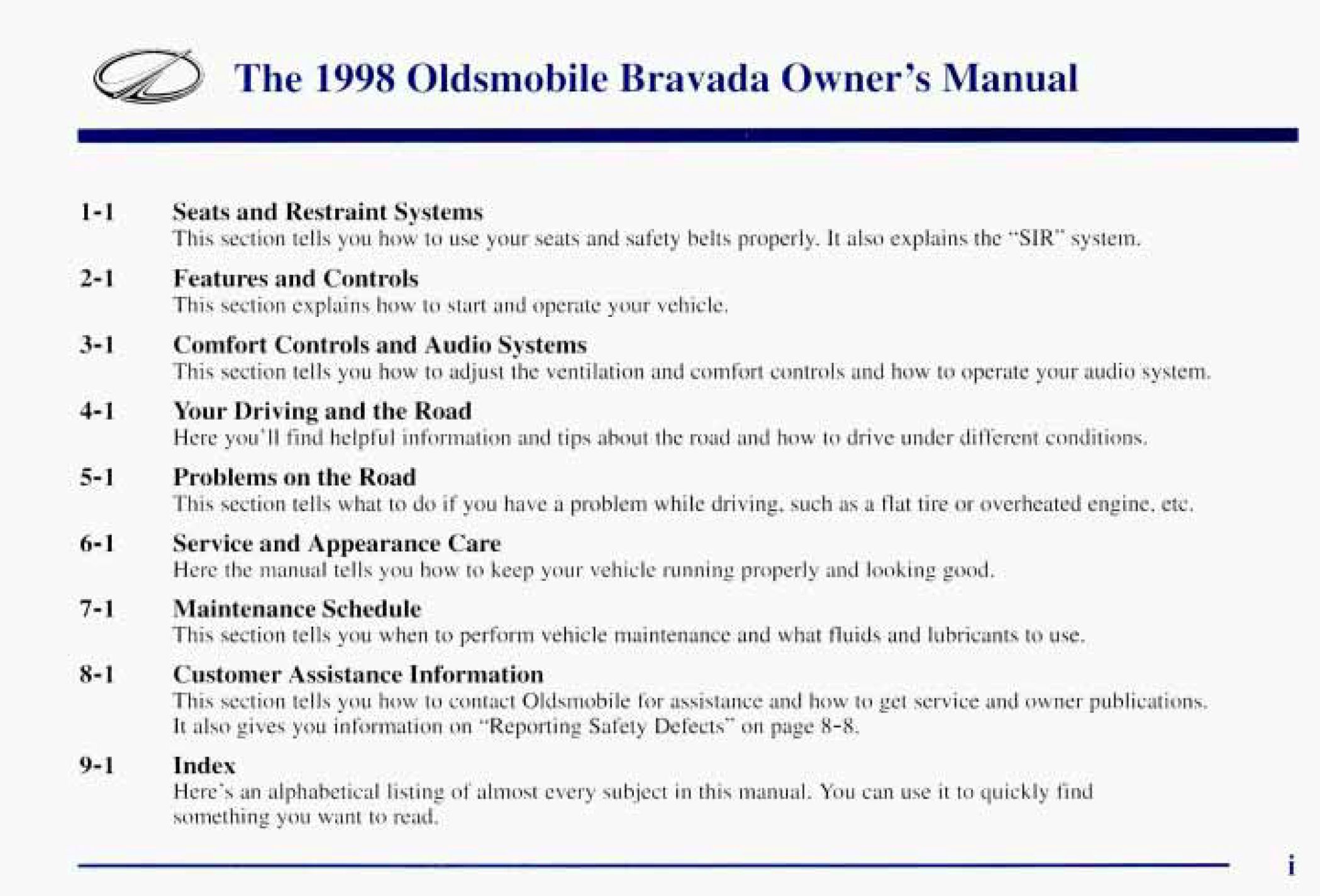 1998 oldsmobile bravada owner's manual