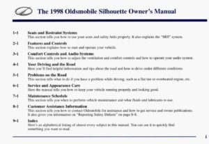 1998 oldsmobile silhouette owner's manual