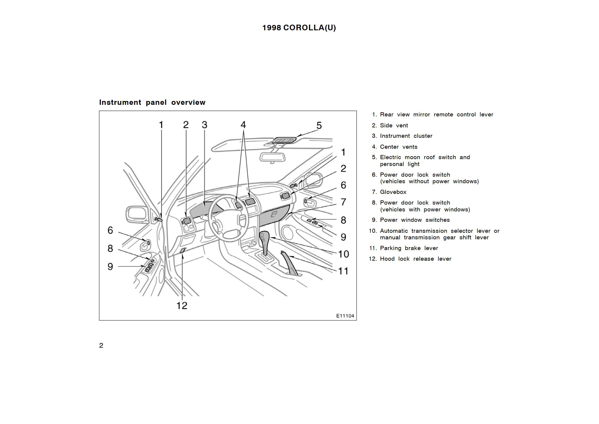 1998 toyota corolla owner's manual