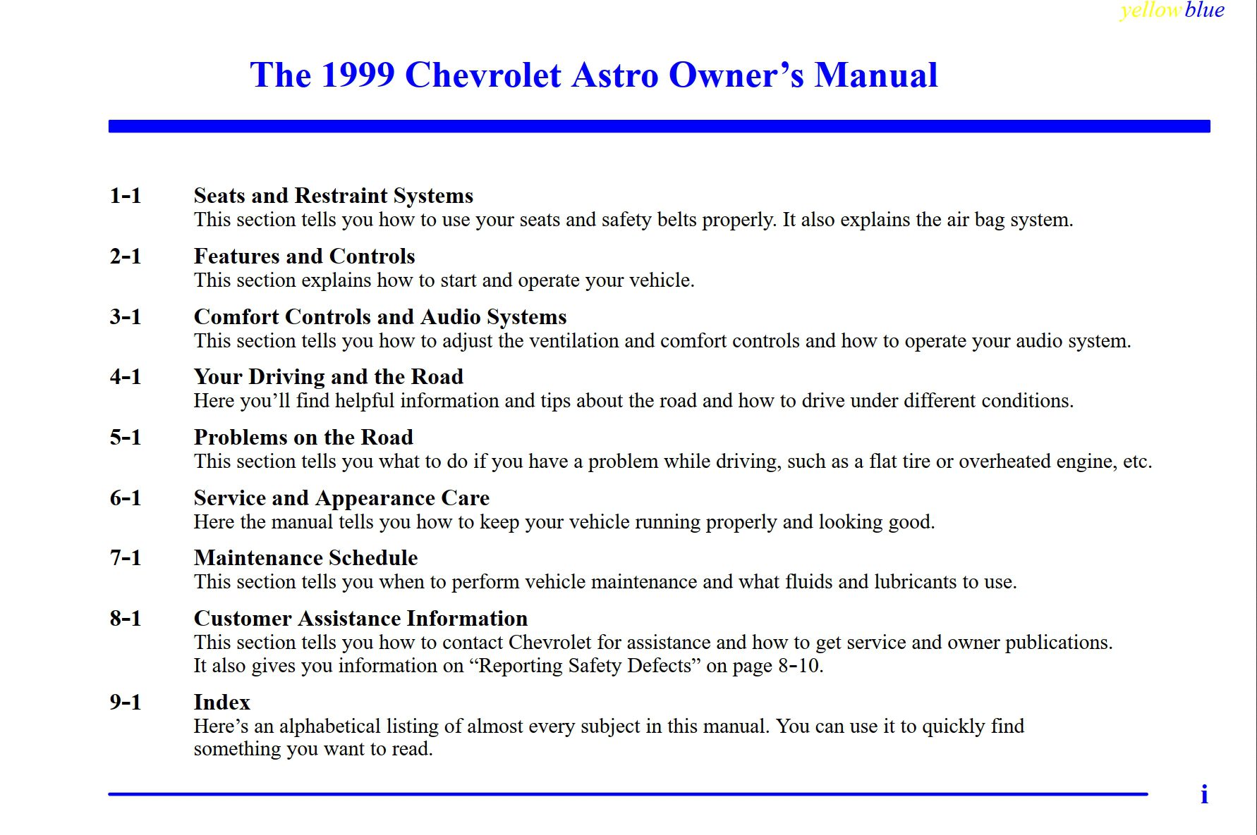 1999 chevrolet astro owner's manual