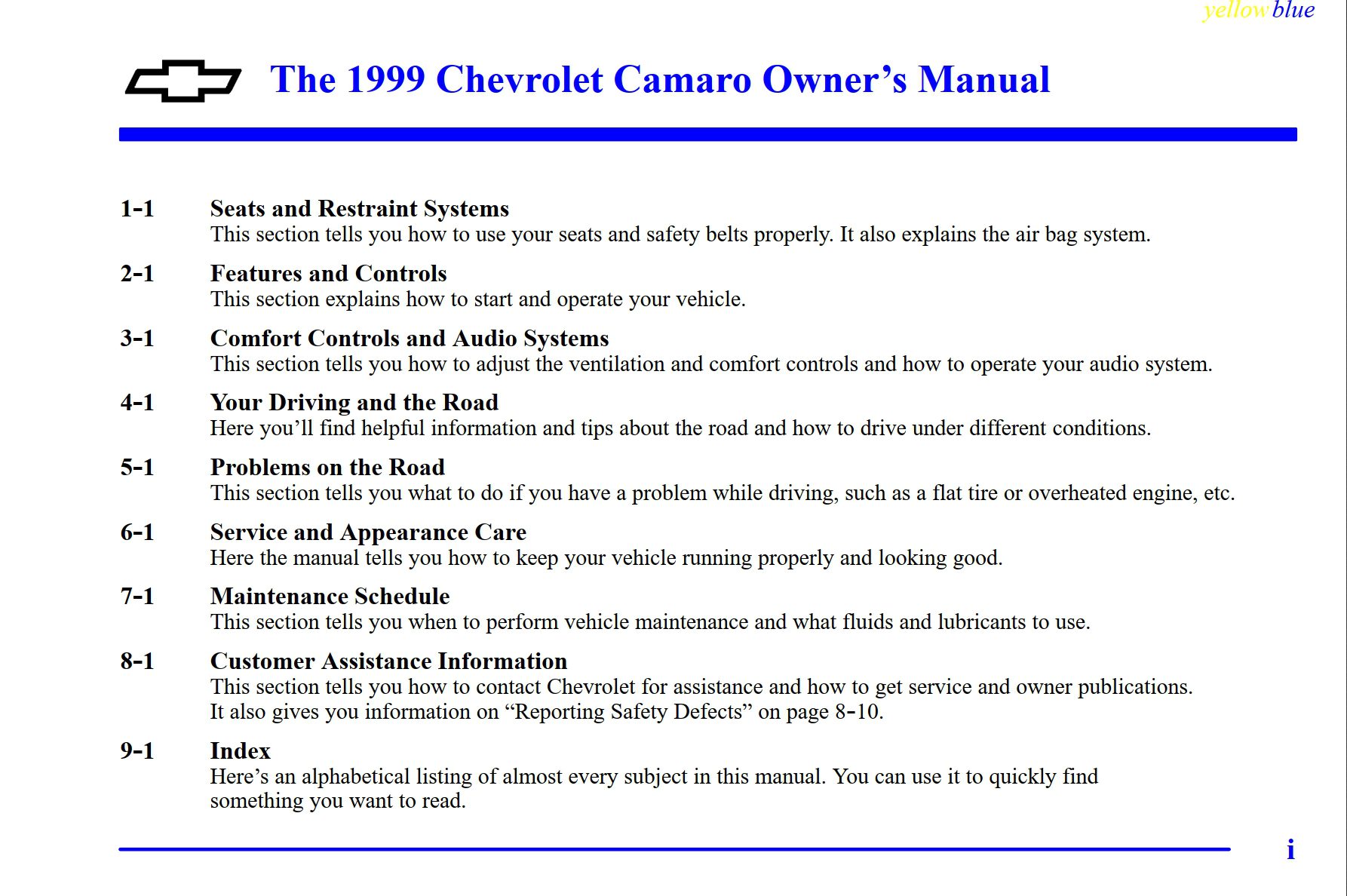 1999 chevrolet camaro owner's manual