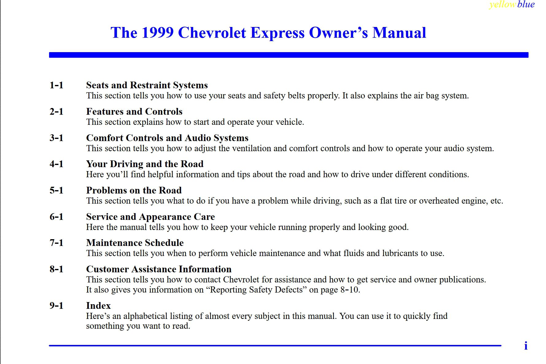 1999 chevrolet express owner's manual