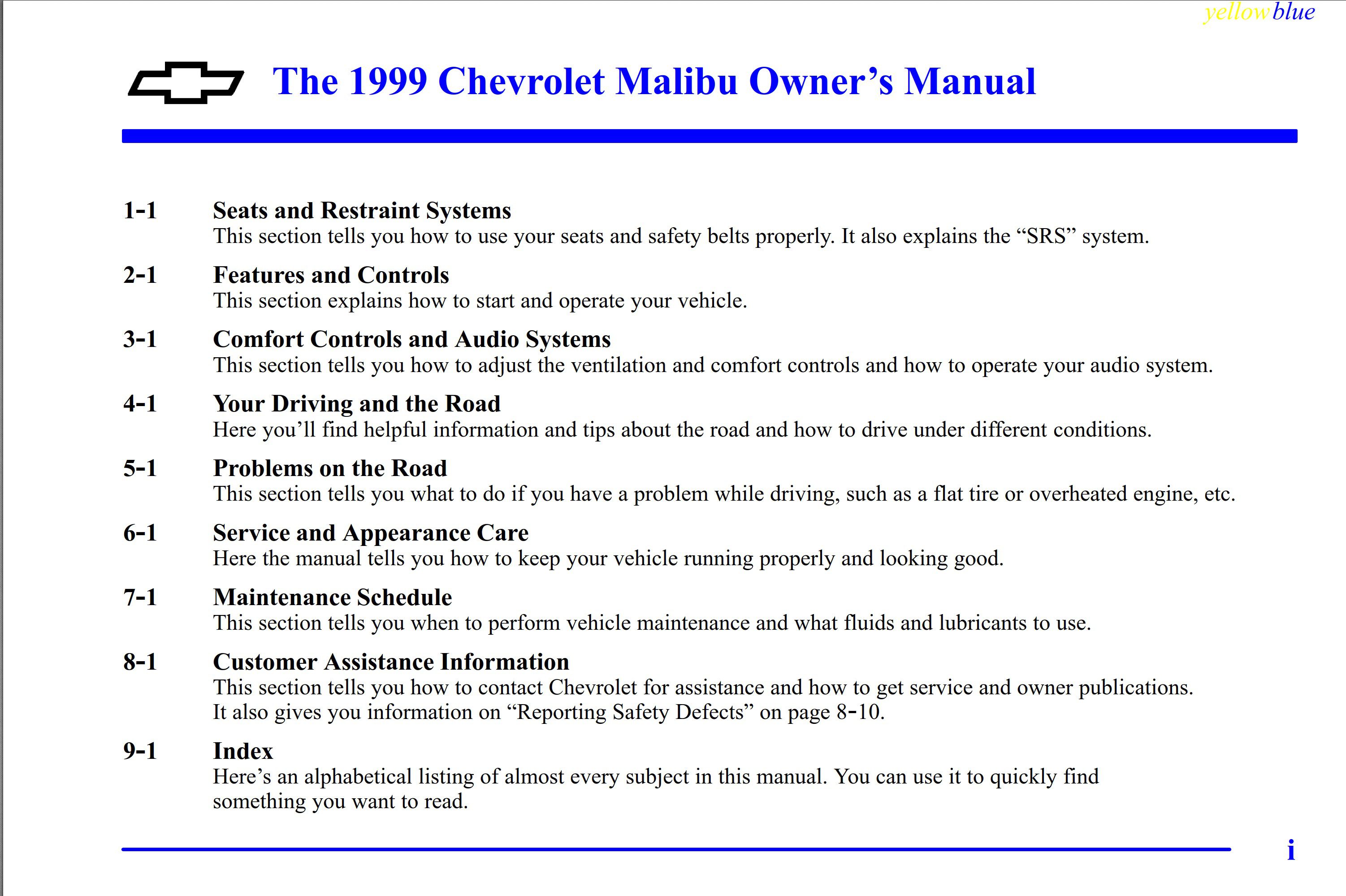 1999 chevrolet malibu owner's manual