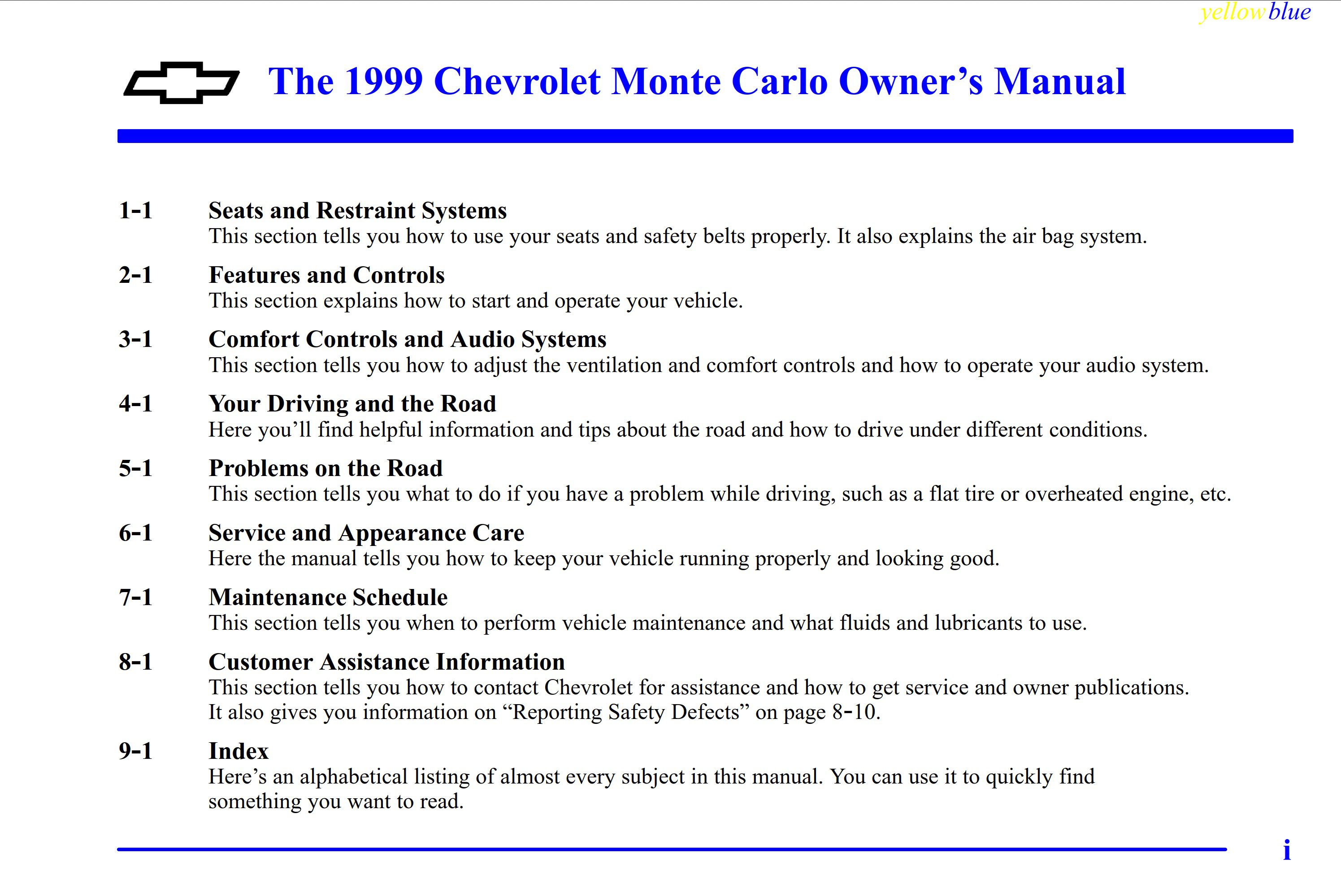 1999 chevrolet monte carlo owner's manual