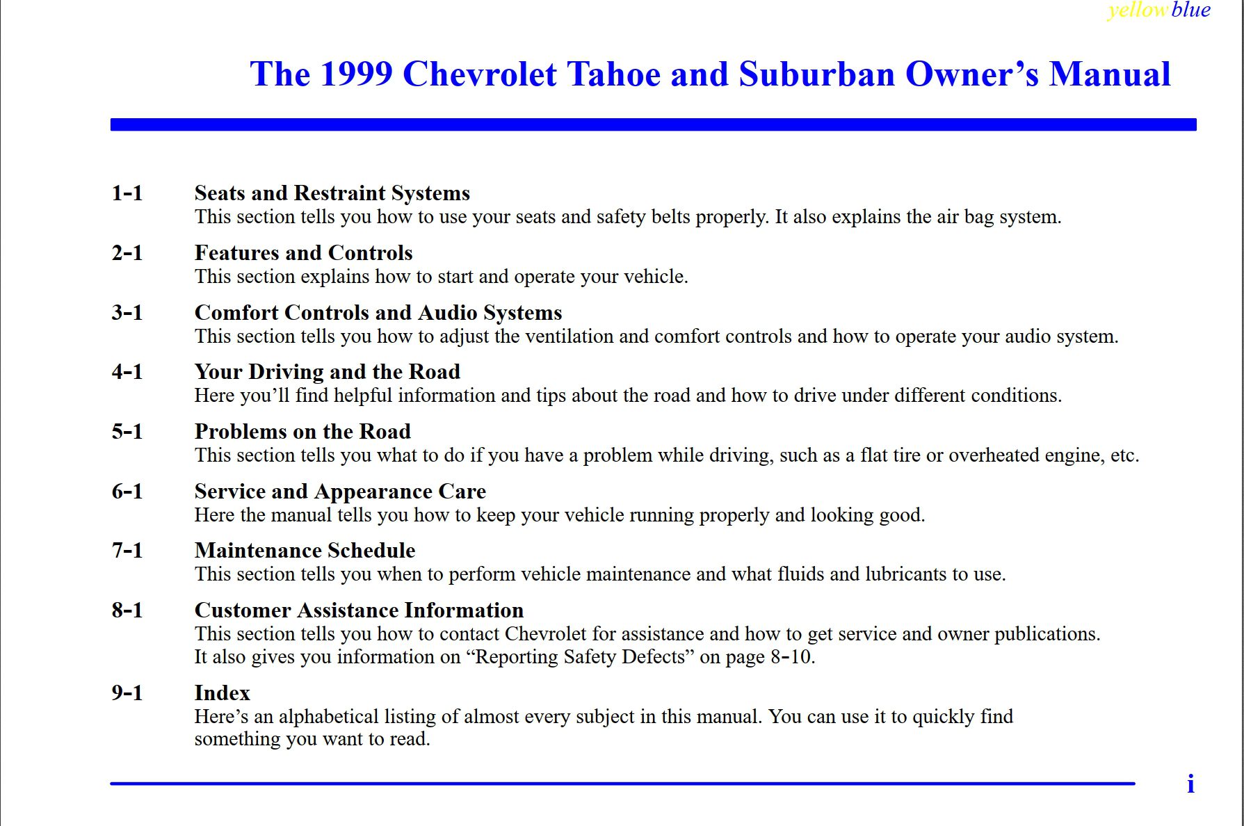 1999 chevrolet tahoe owner's manual