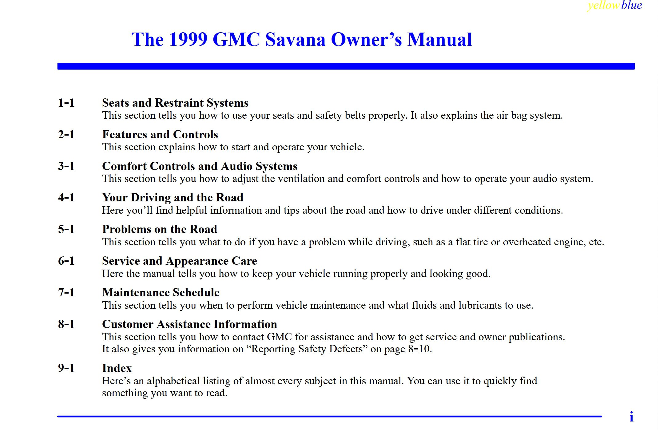 1999 gmc savana owner's manual