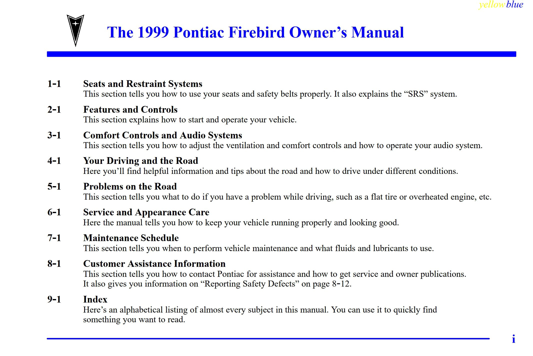 1999 pontiac firebird owner's manual