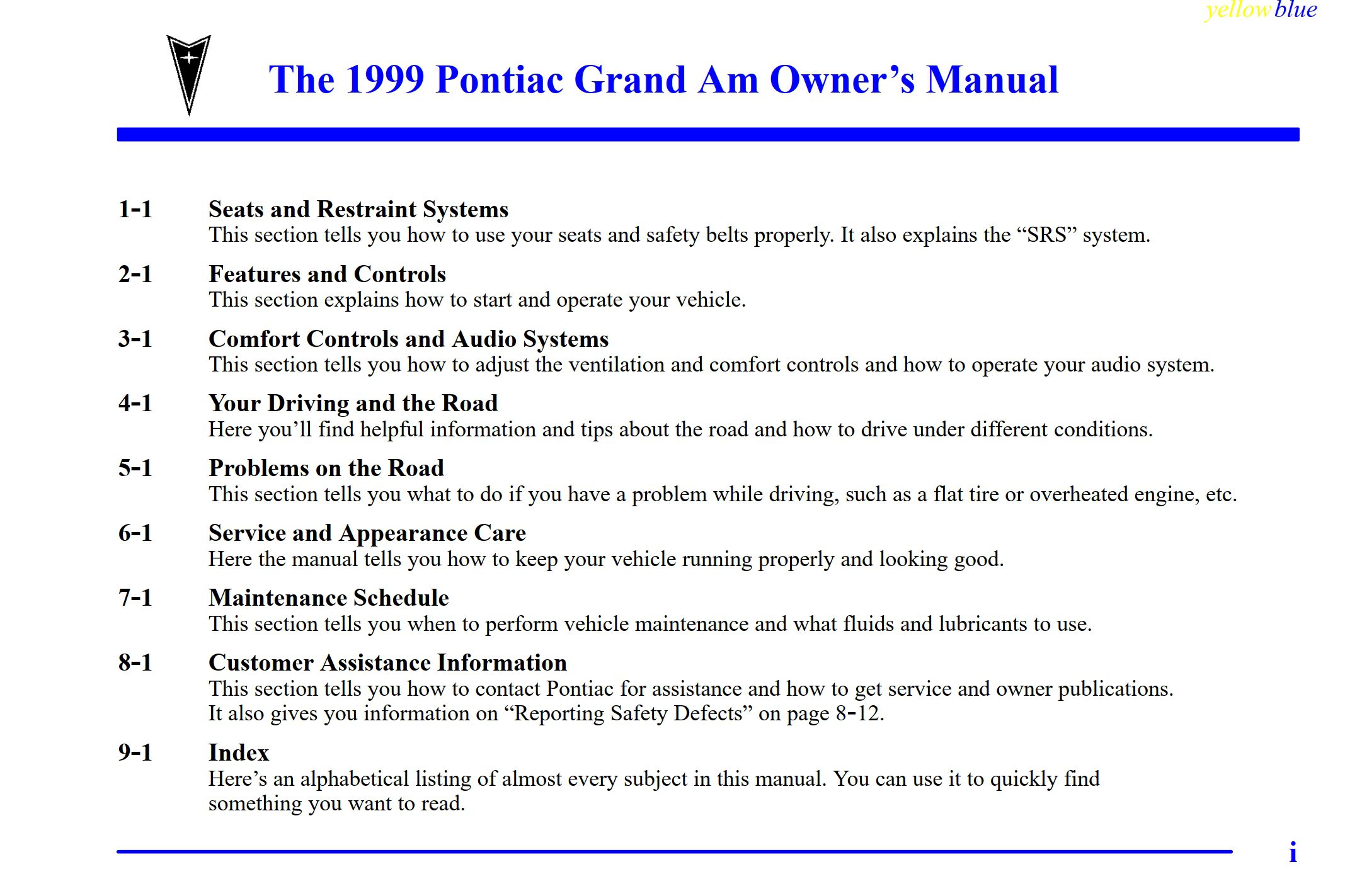 1999 pontiac grand am owner's manual