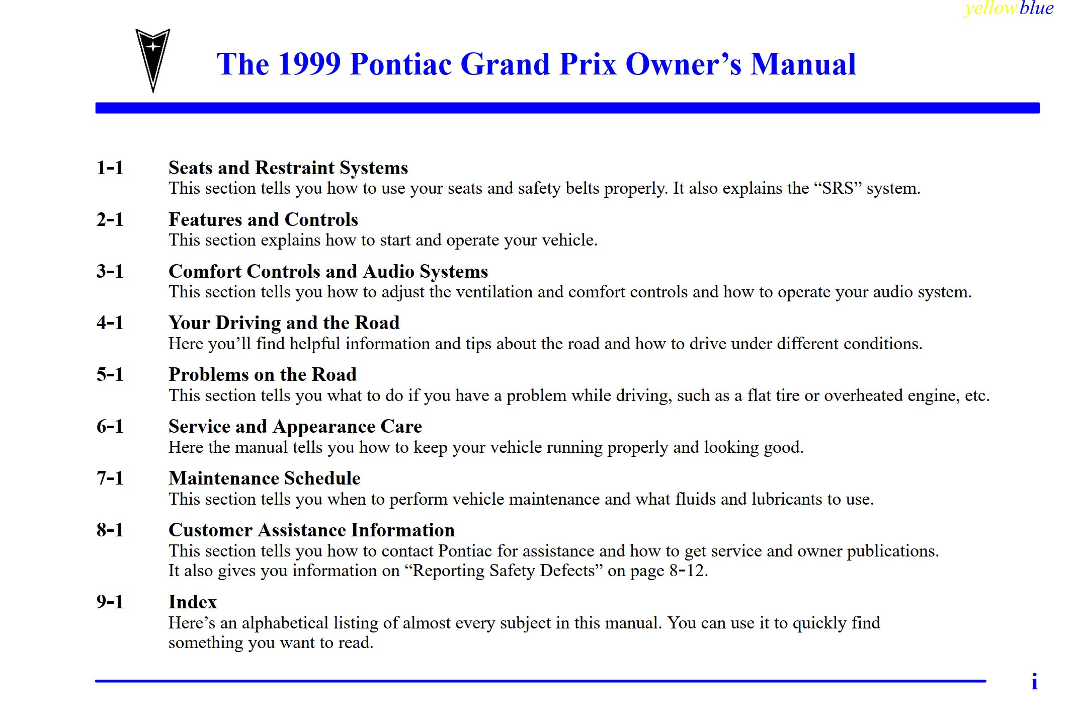 1999 pontiac grand prix owner's manual