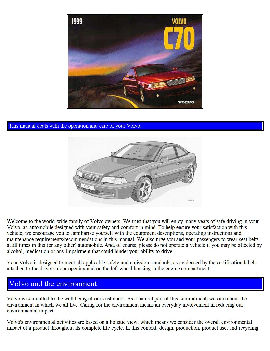 1999 volvo c70 owner's manual