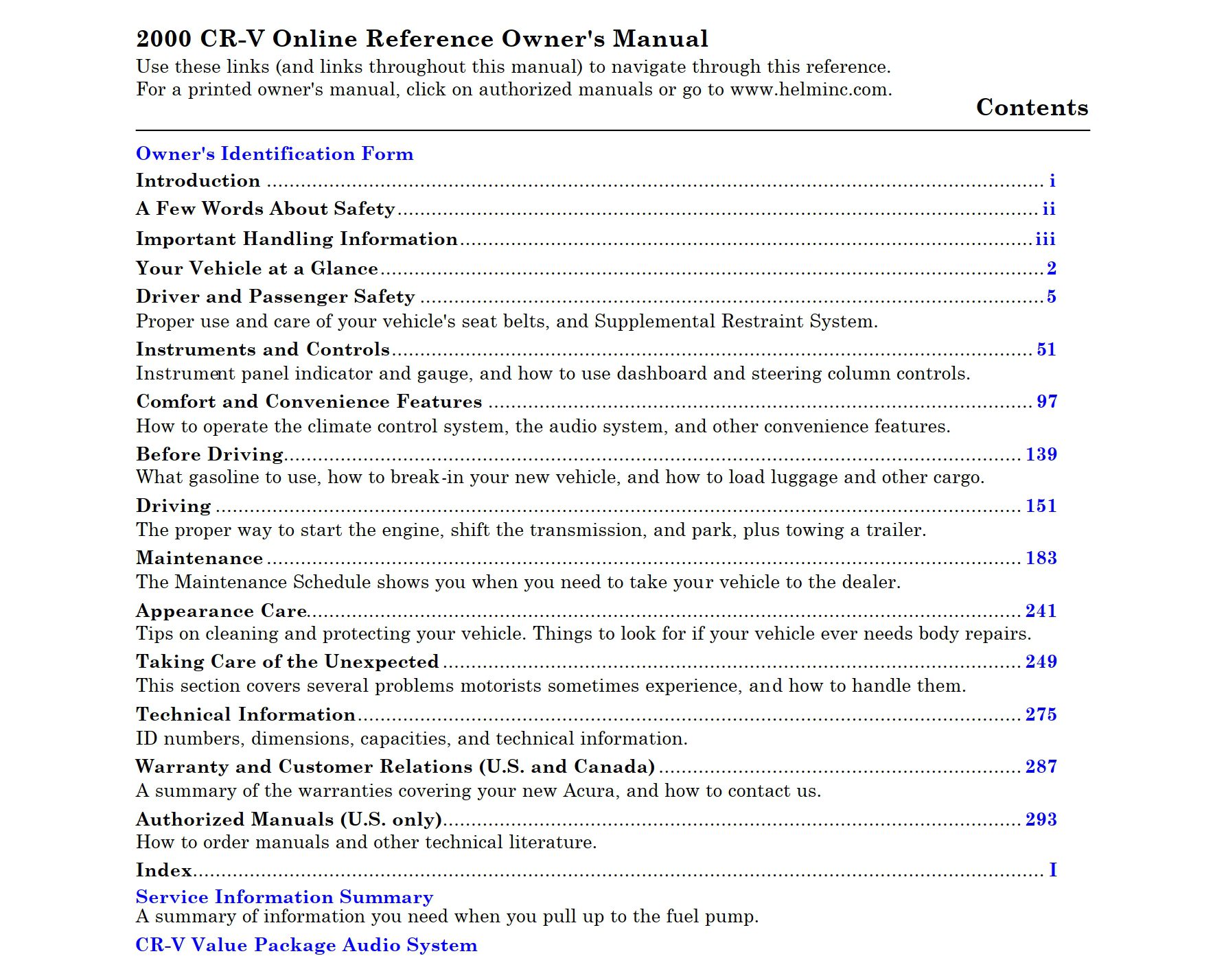 2000 honda cr v owner's manual