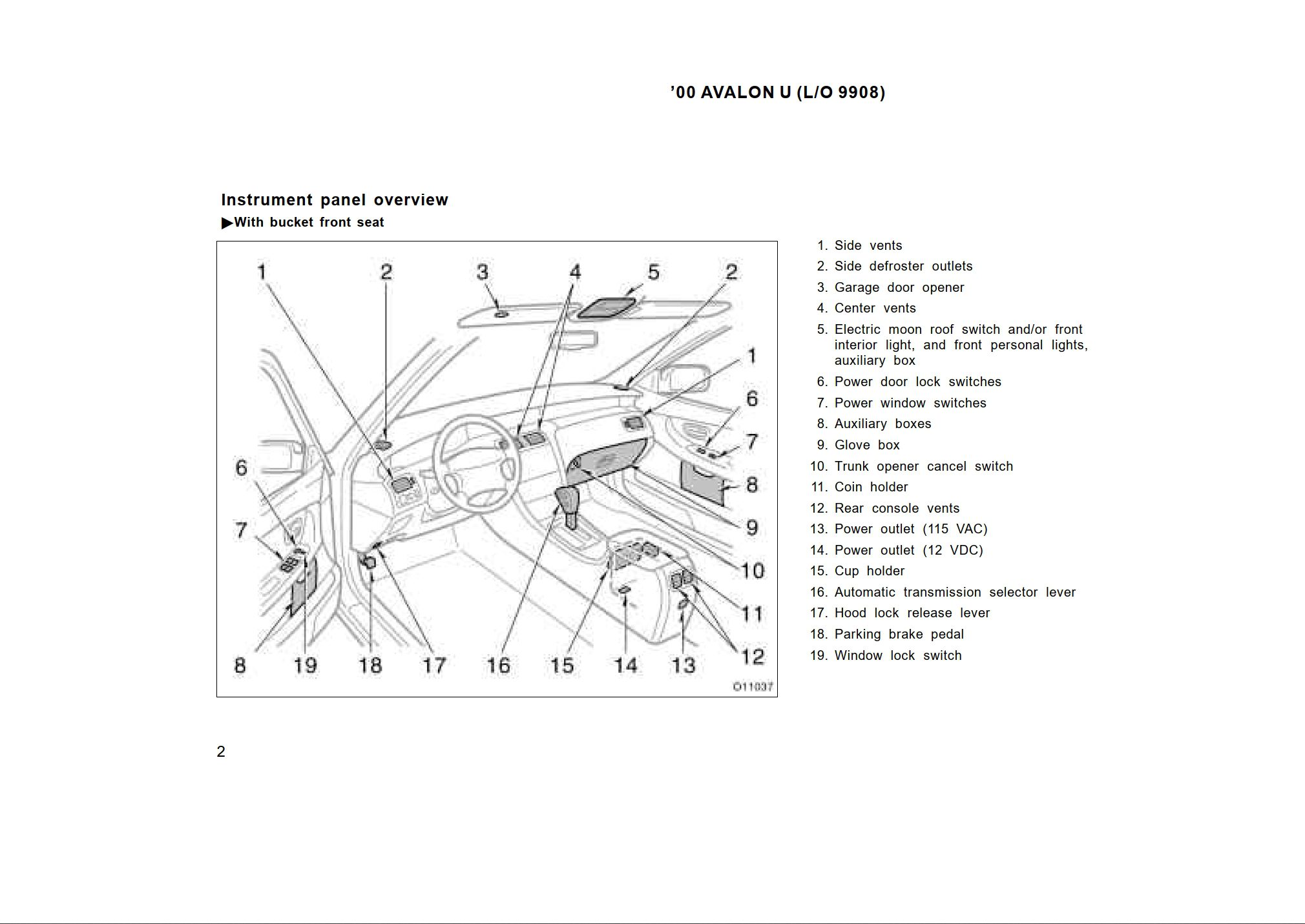 2000 toyota avalon owner's manual