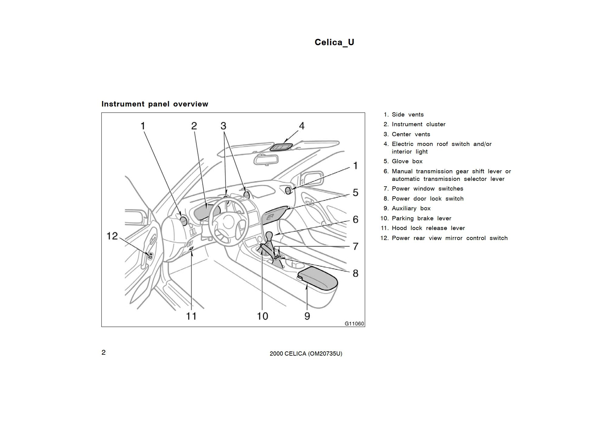 2000 toyota celica owner's manual