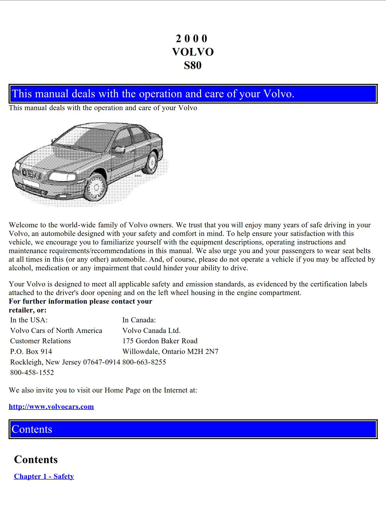 2000 volvo s80 owner's manual