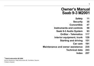 2001 saab 9 3 owner's manual