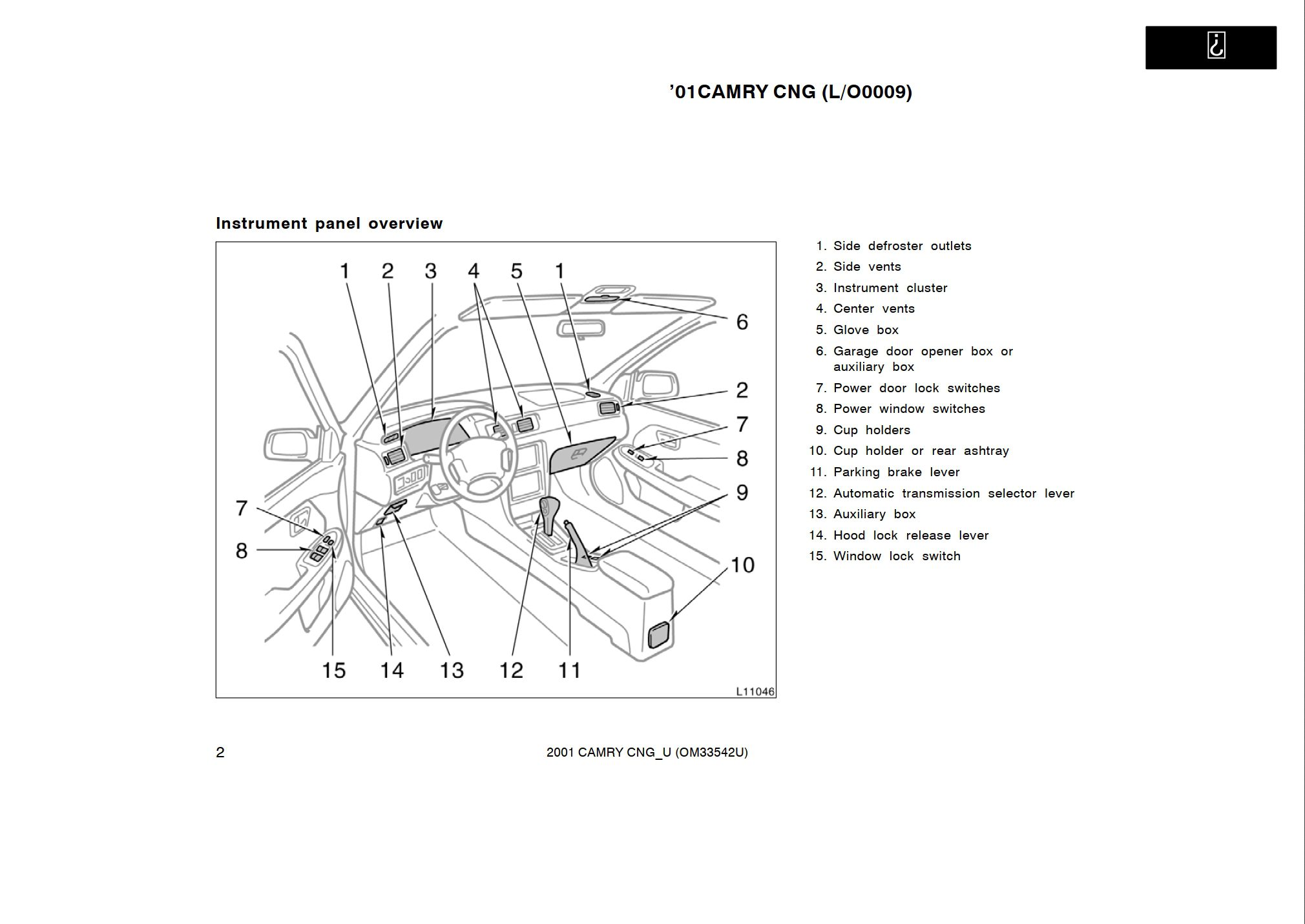 2001 toyota camry cng owner's manual