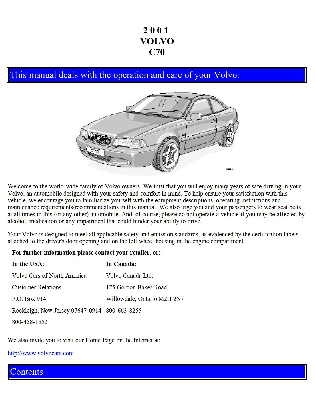 2001 volvo c70 owner's manual