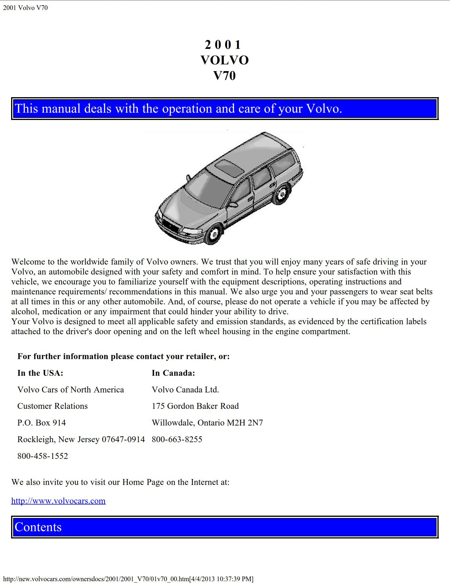 2001 volvo v70 owner's manual