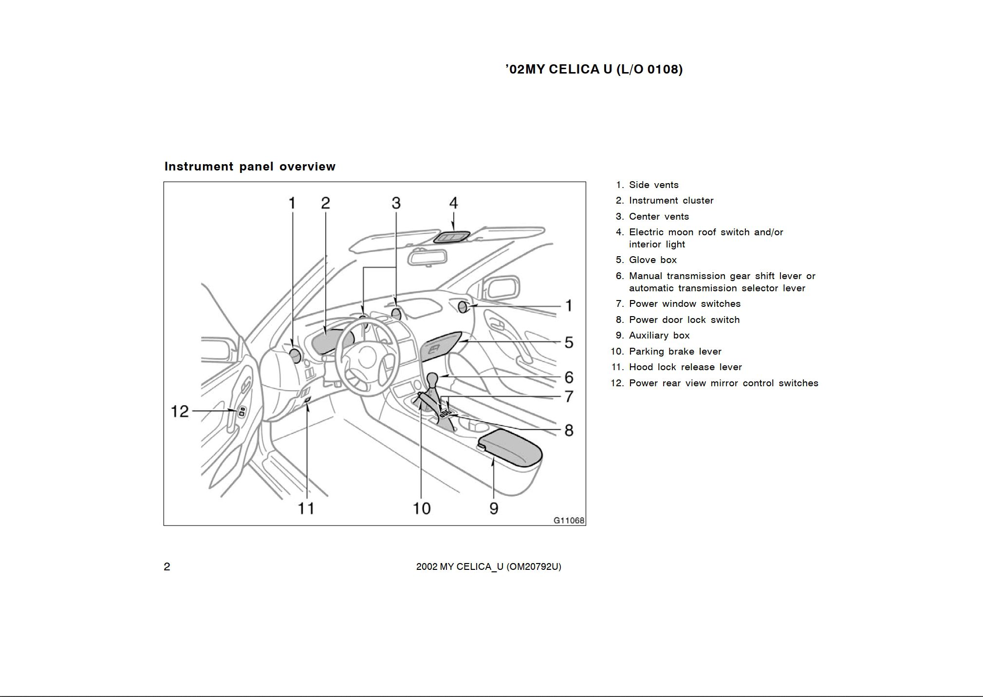 2002 toyota celica owner's manual