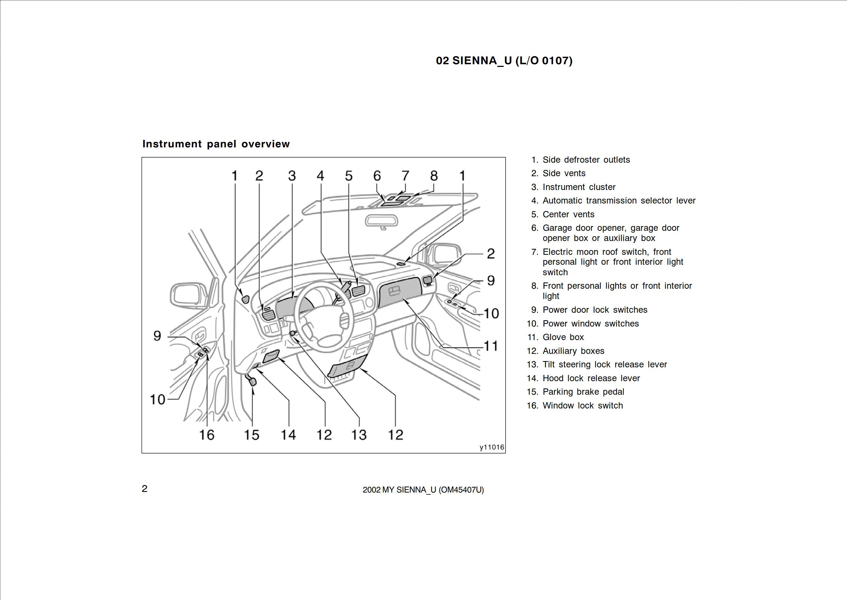 2002 toyota sienna owner's manual