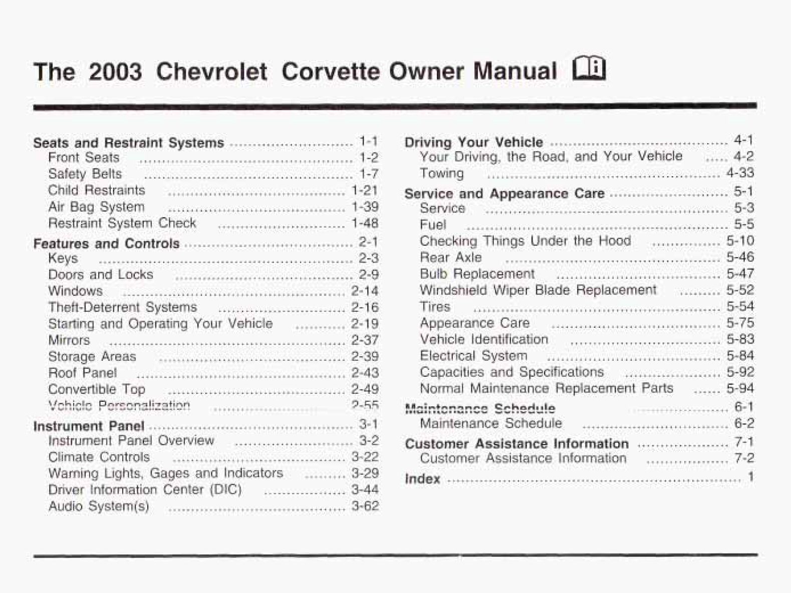 2003 chevrolet corvette owner's manual