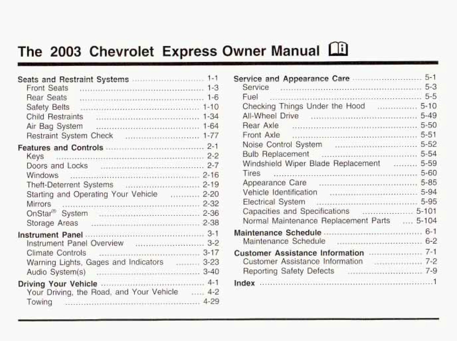 2003 chevrolet express owner's manual