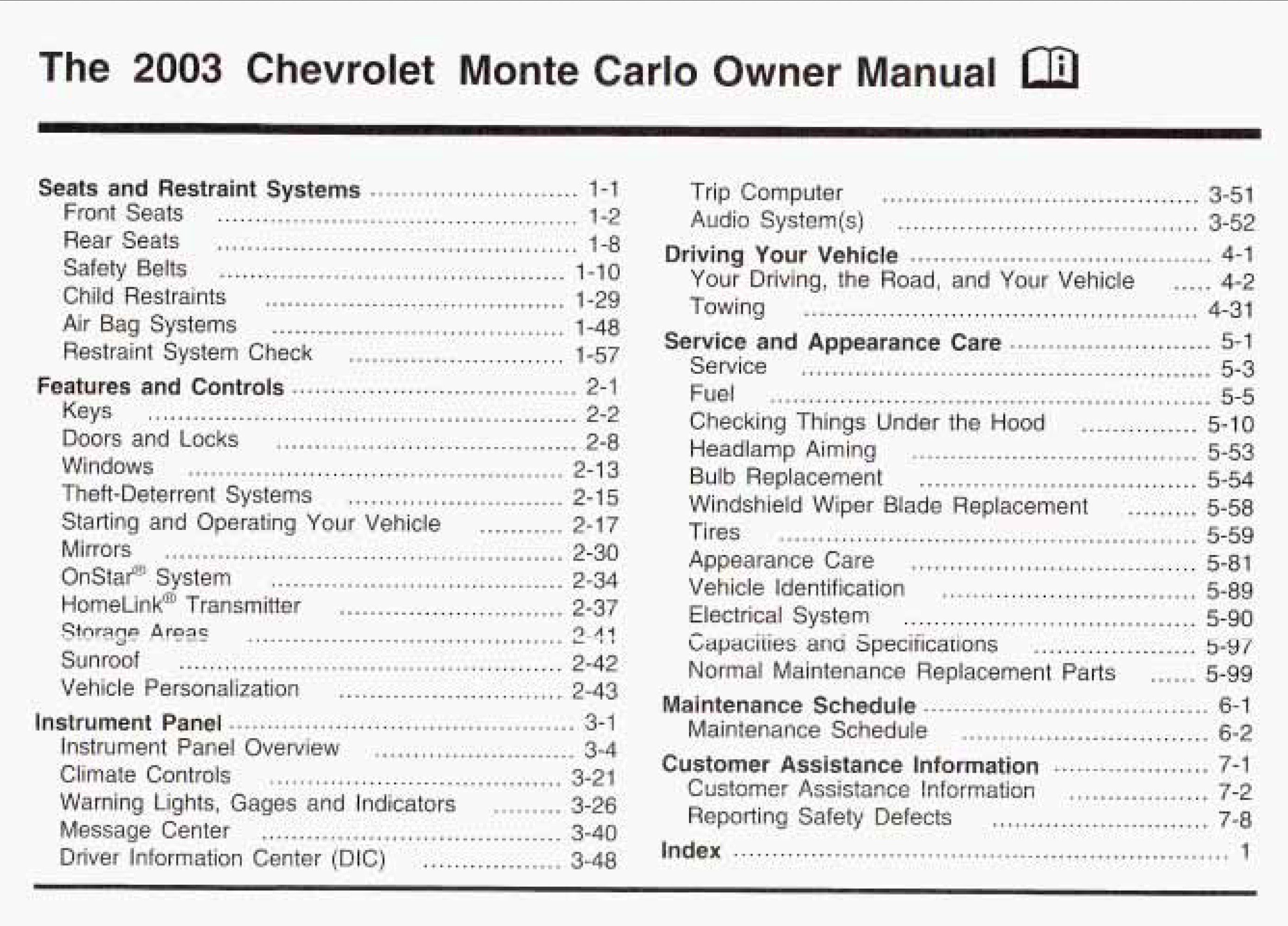 2003 chevrolet monte carlo owner's manual