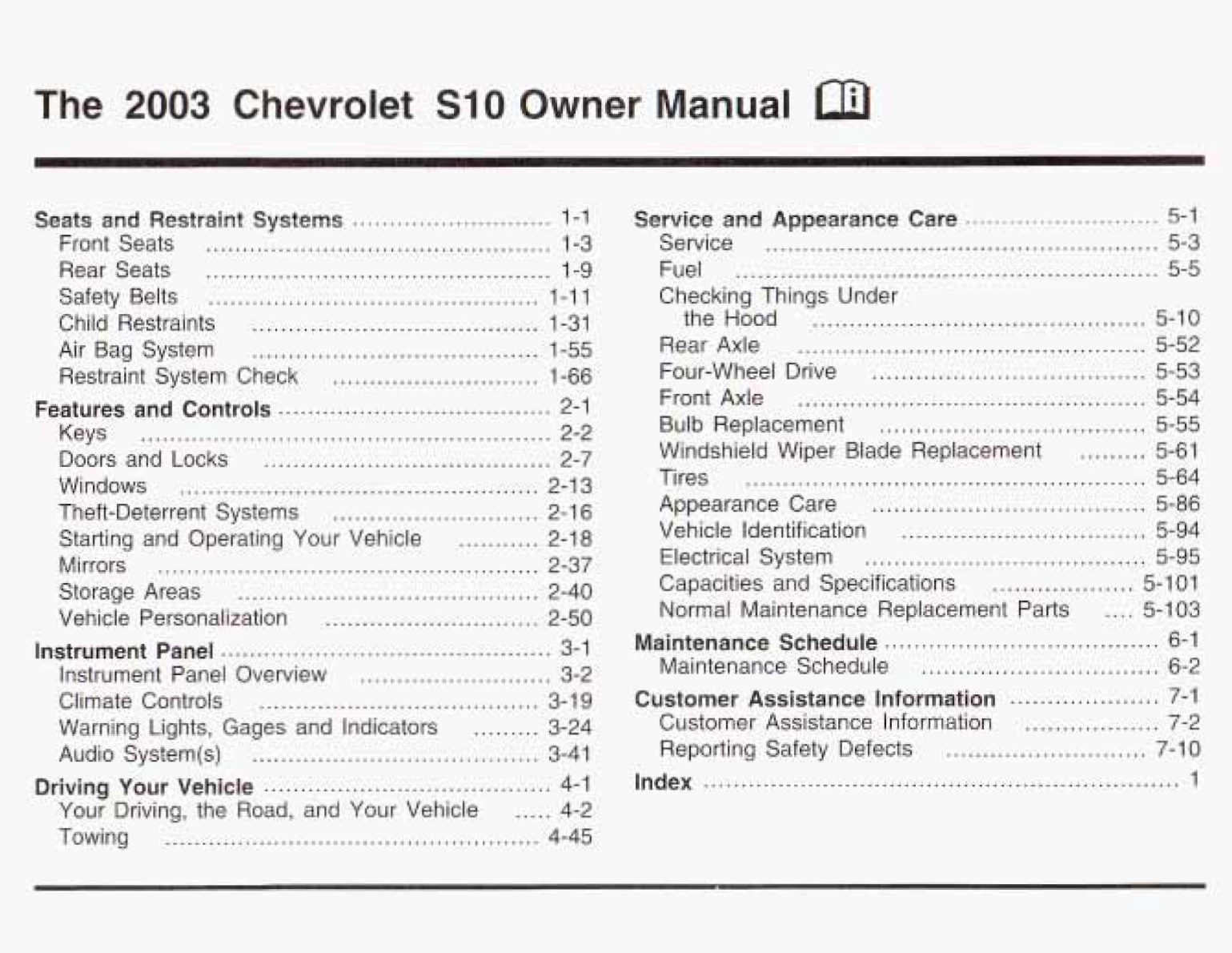 2003 chevrolet s10 owner's manual