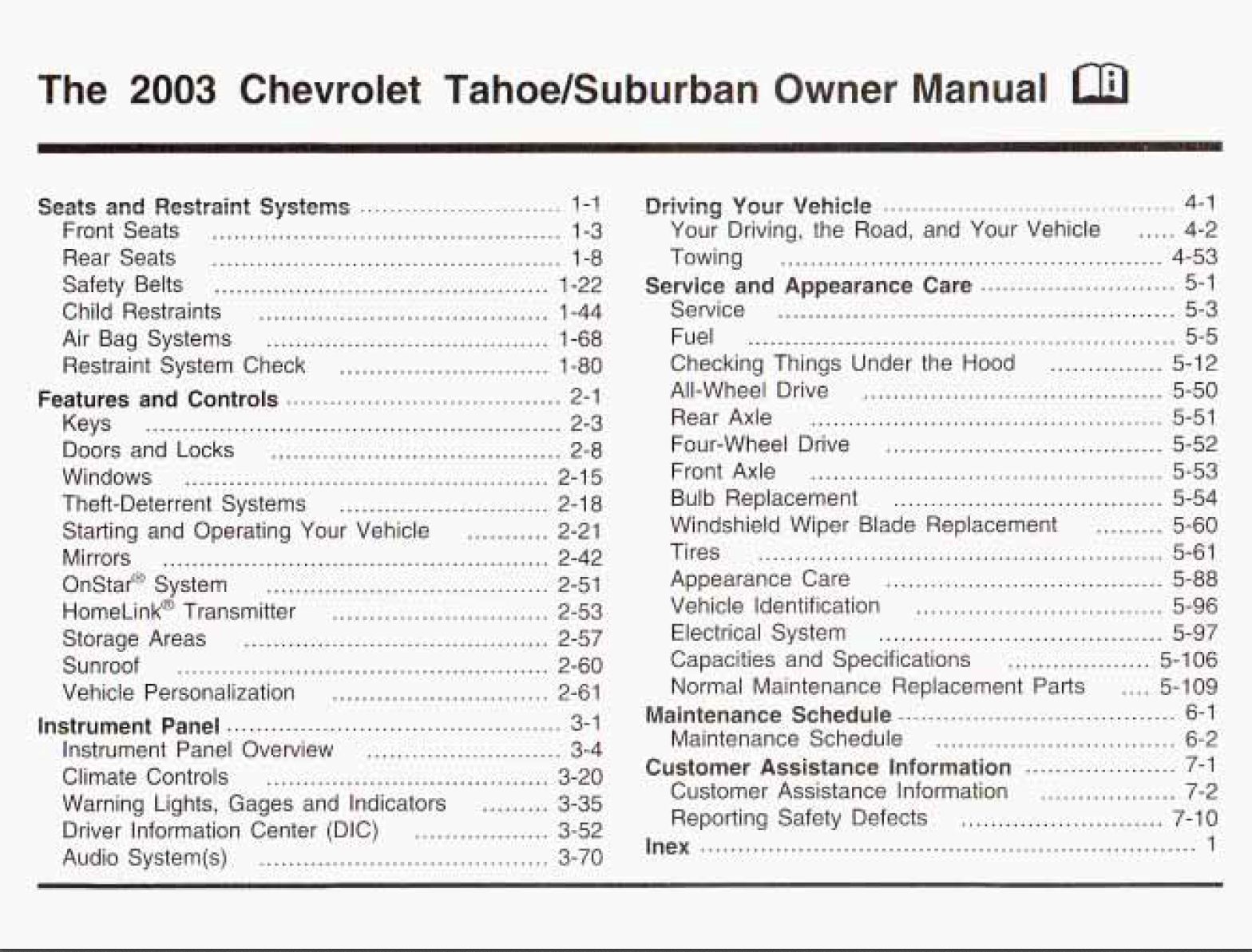 2003 chevrolet suburban owner's manual