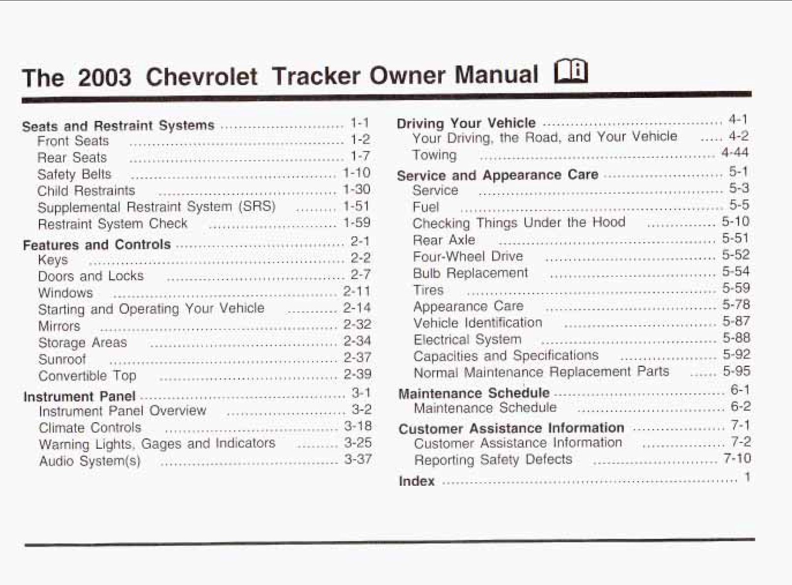 2003 chevrolet tracker owner's manual