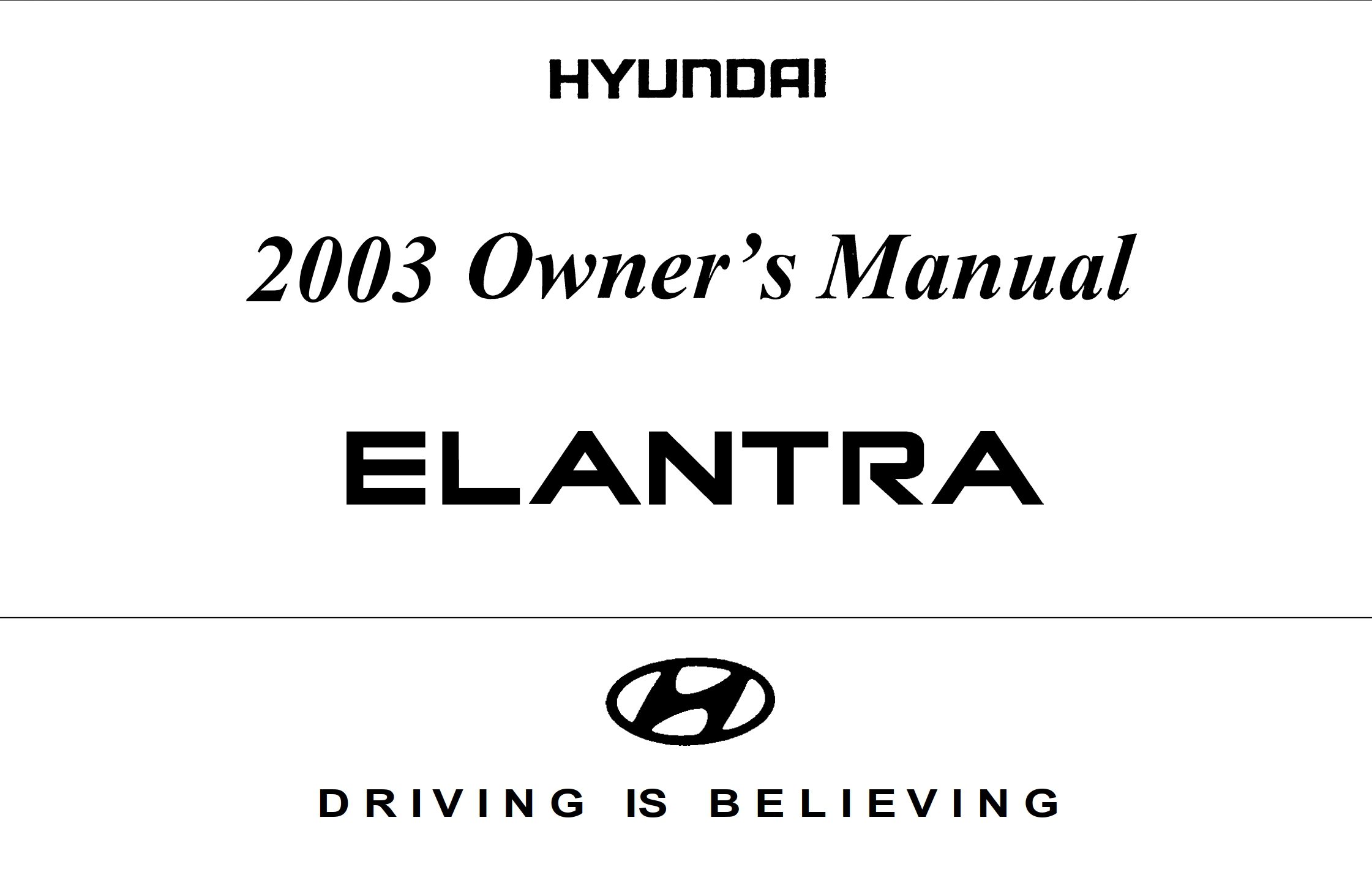 2003 hyundai elantra owner's manual