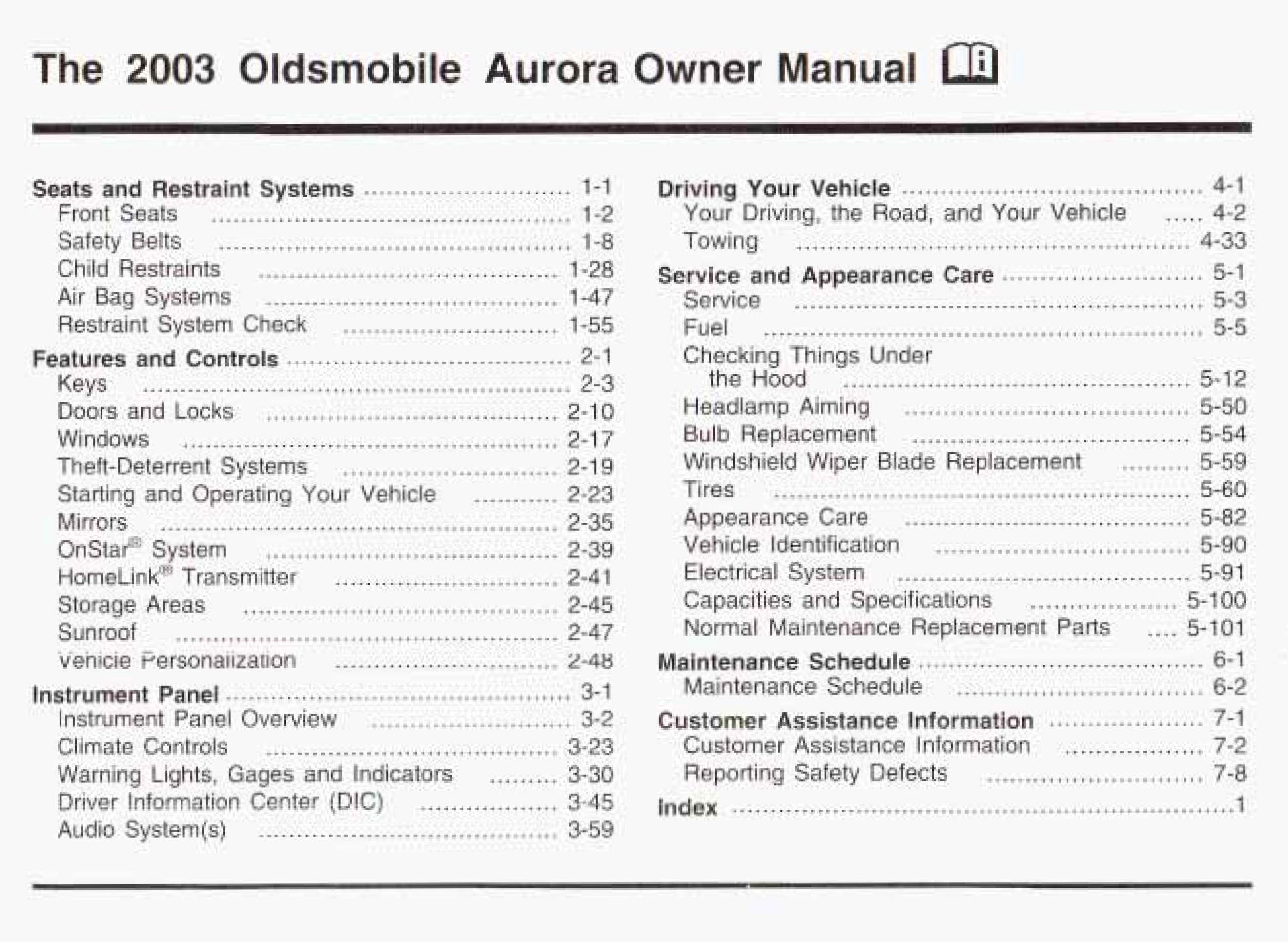 2003 oldsmobile aurora owner's manual