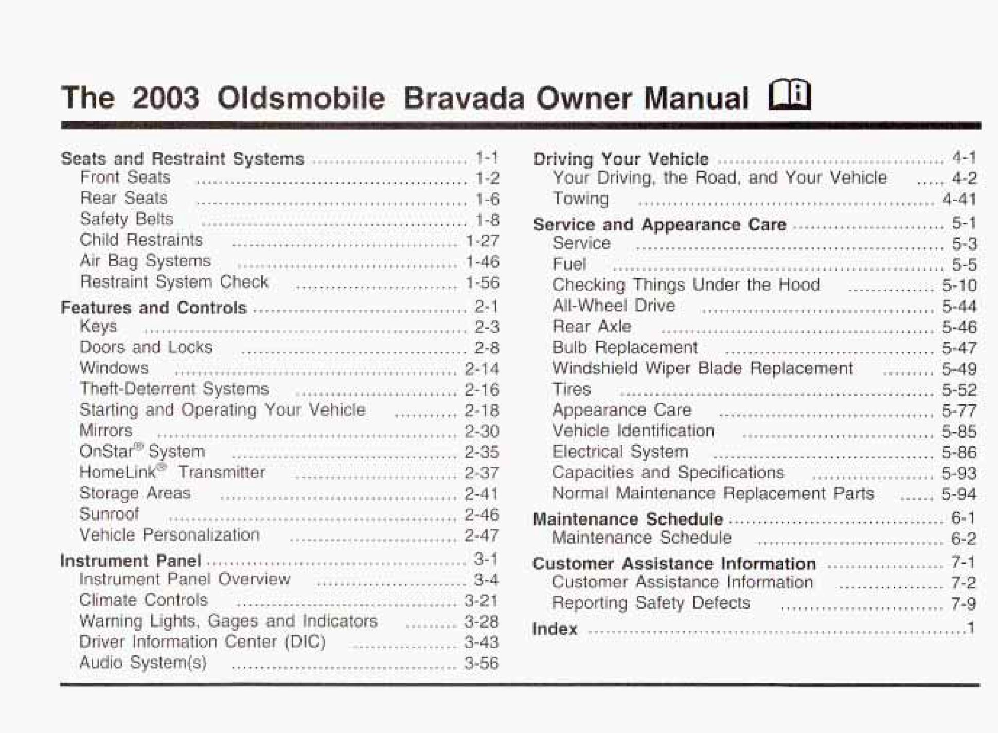 2003 oldsmobile bravada owner's manual