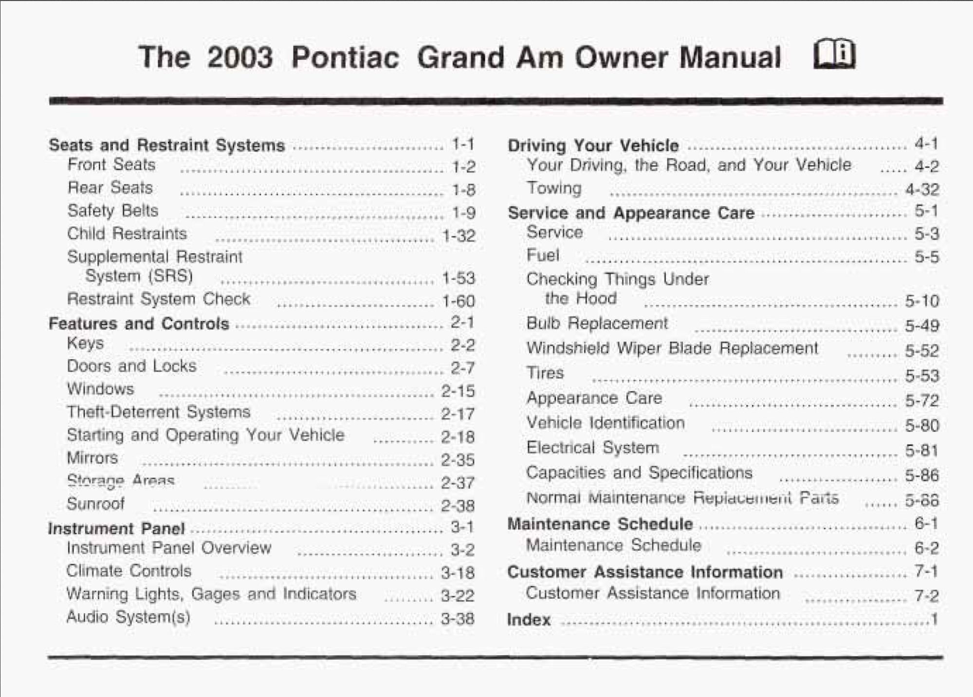 2003 pontiac grand am owner's manual