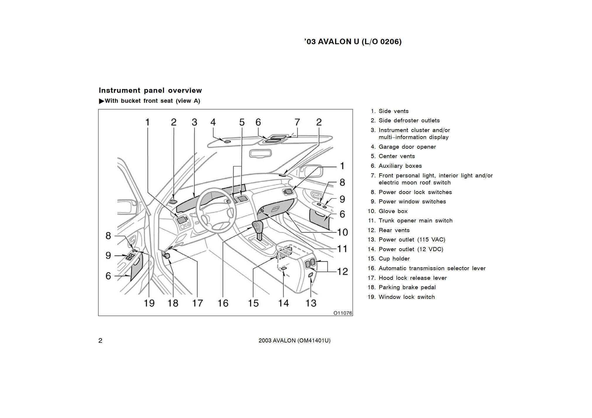 2003 toyota avalon owner's manual