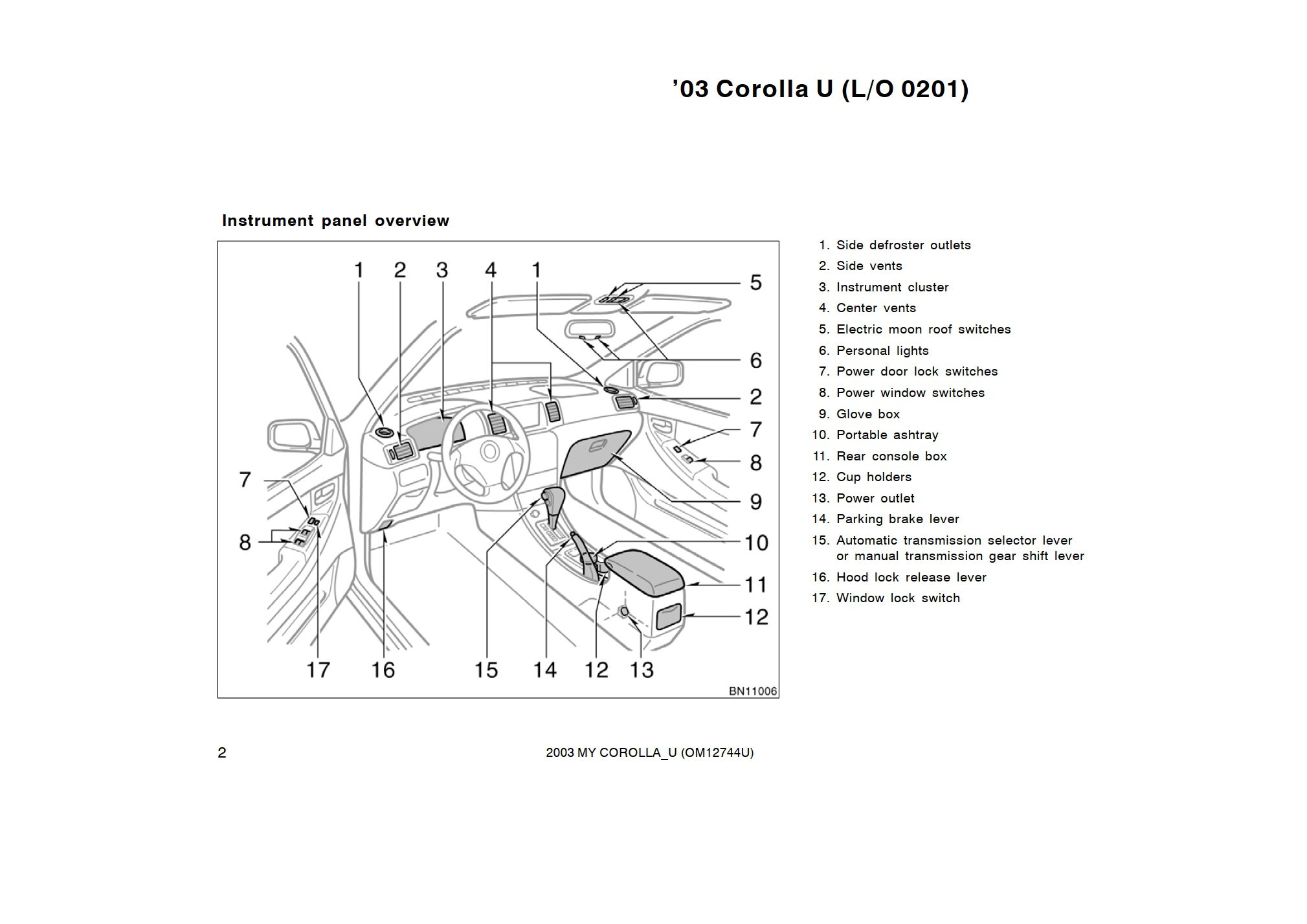 2003 toyota corolla owner's manual