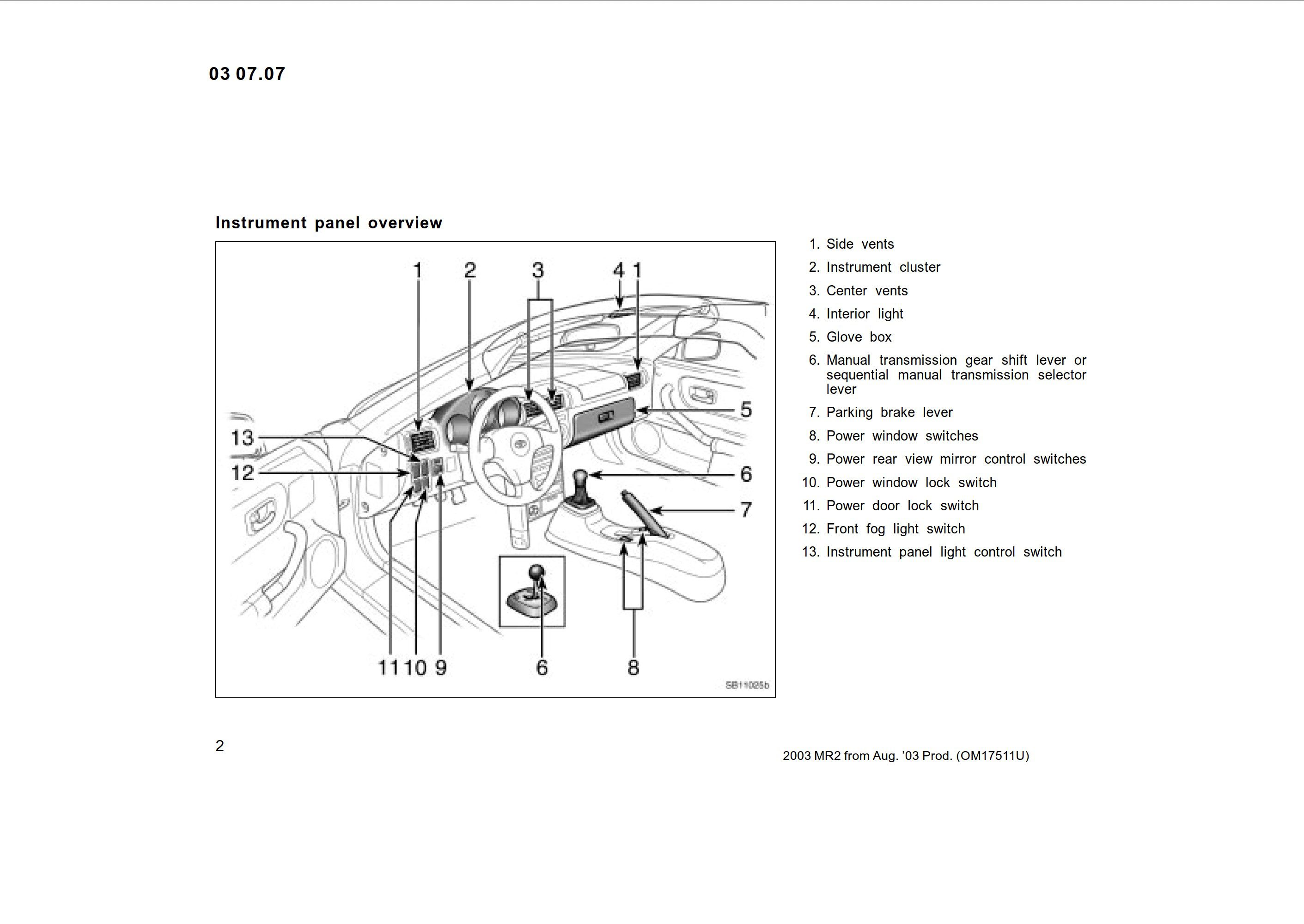 2003 toyota mr2 spyder owner's manual