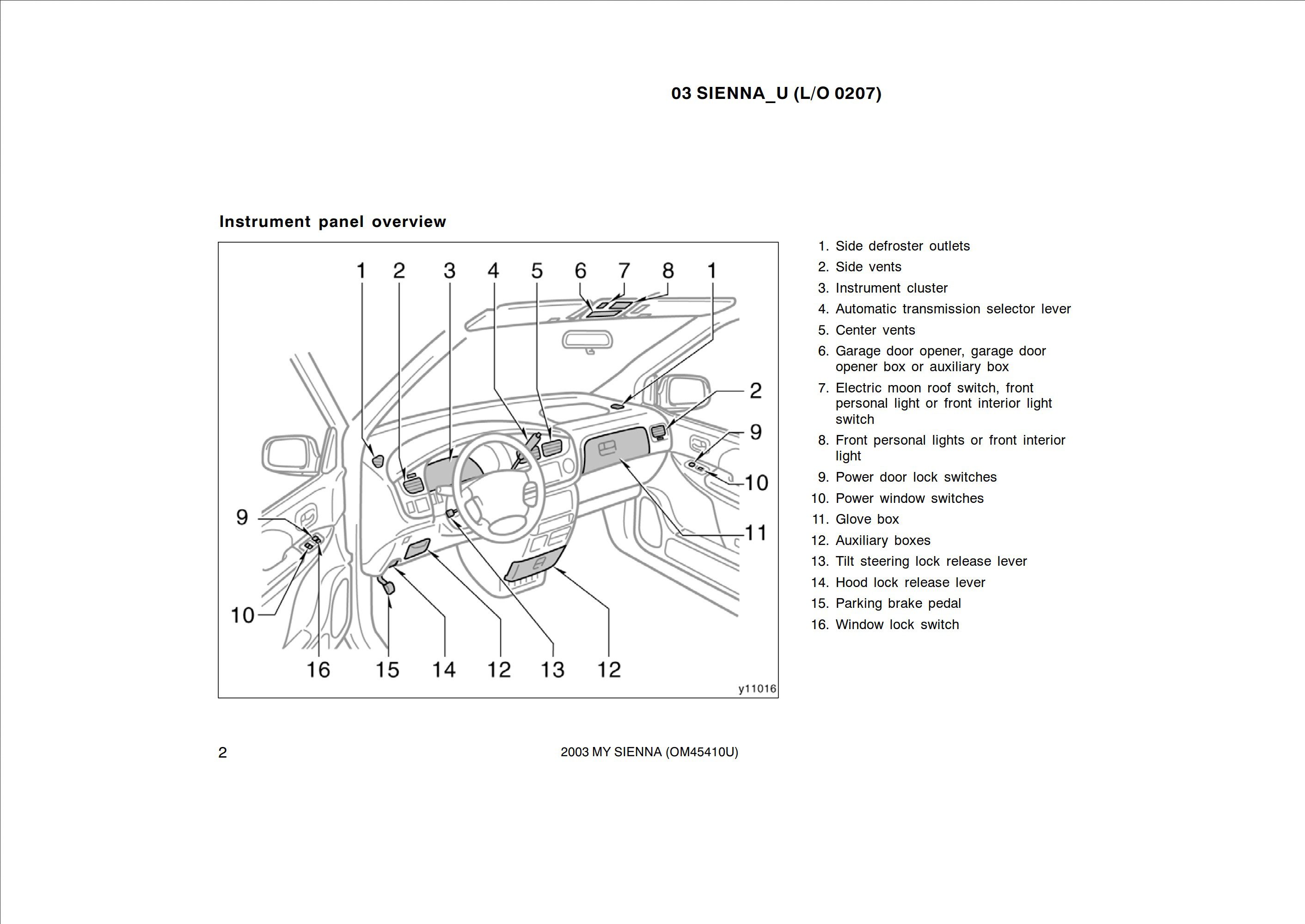 2003 toyota sienna owner's manual