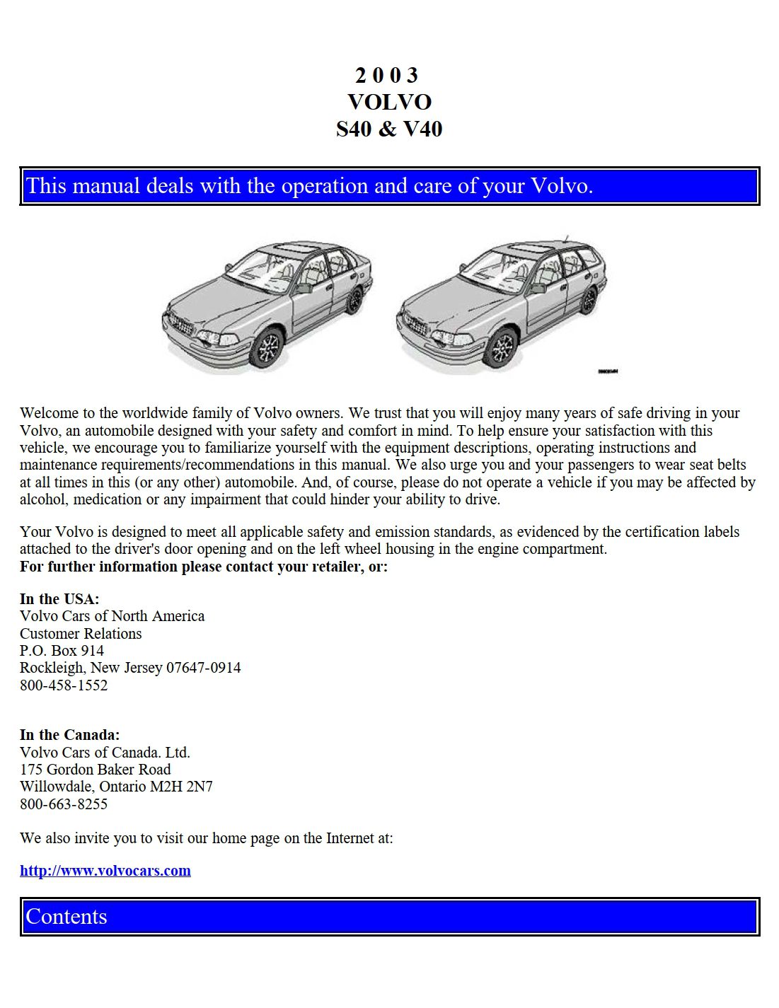 2003 volvo s40 v40 owner's manual