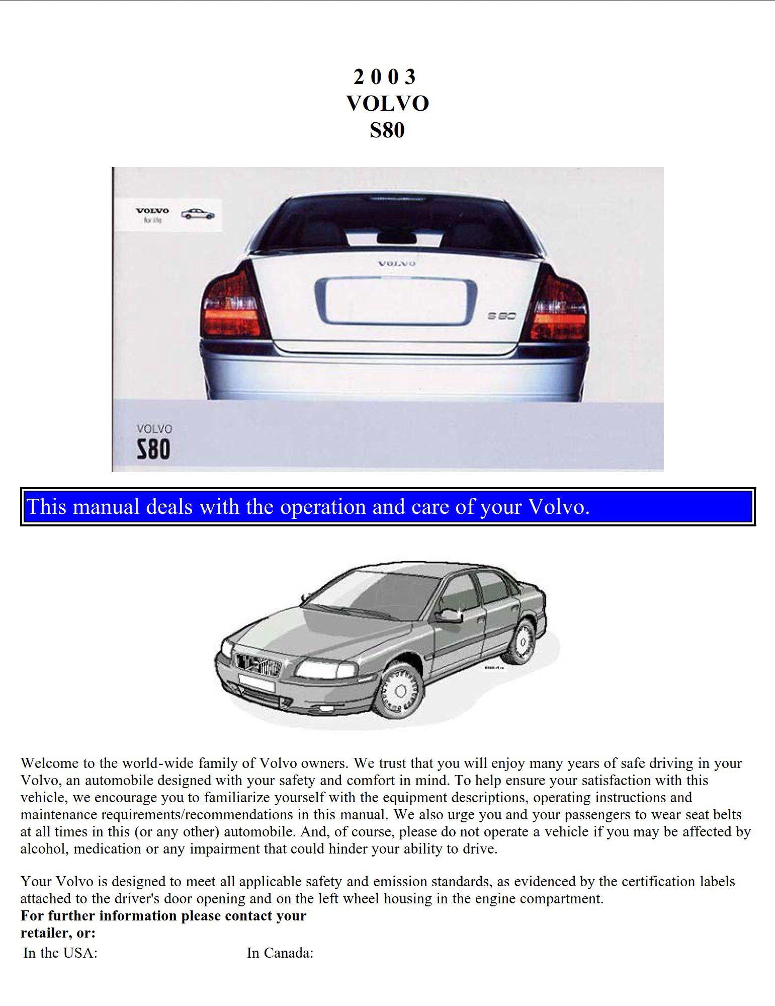 2003 volvo s80 owner's manual