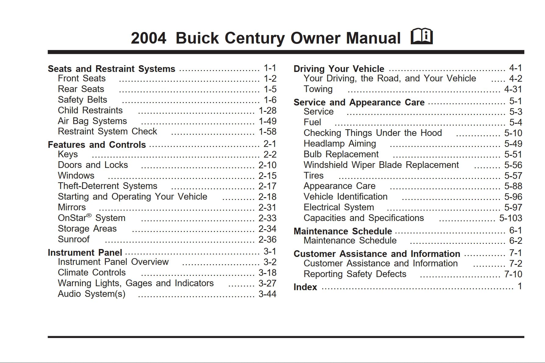 2004 buick century owner's manual