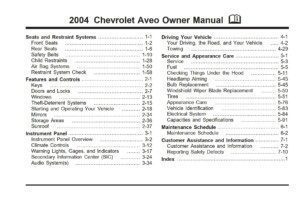 2004 chevrolet aveo owner's manual