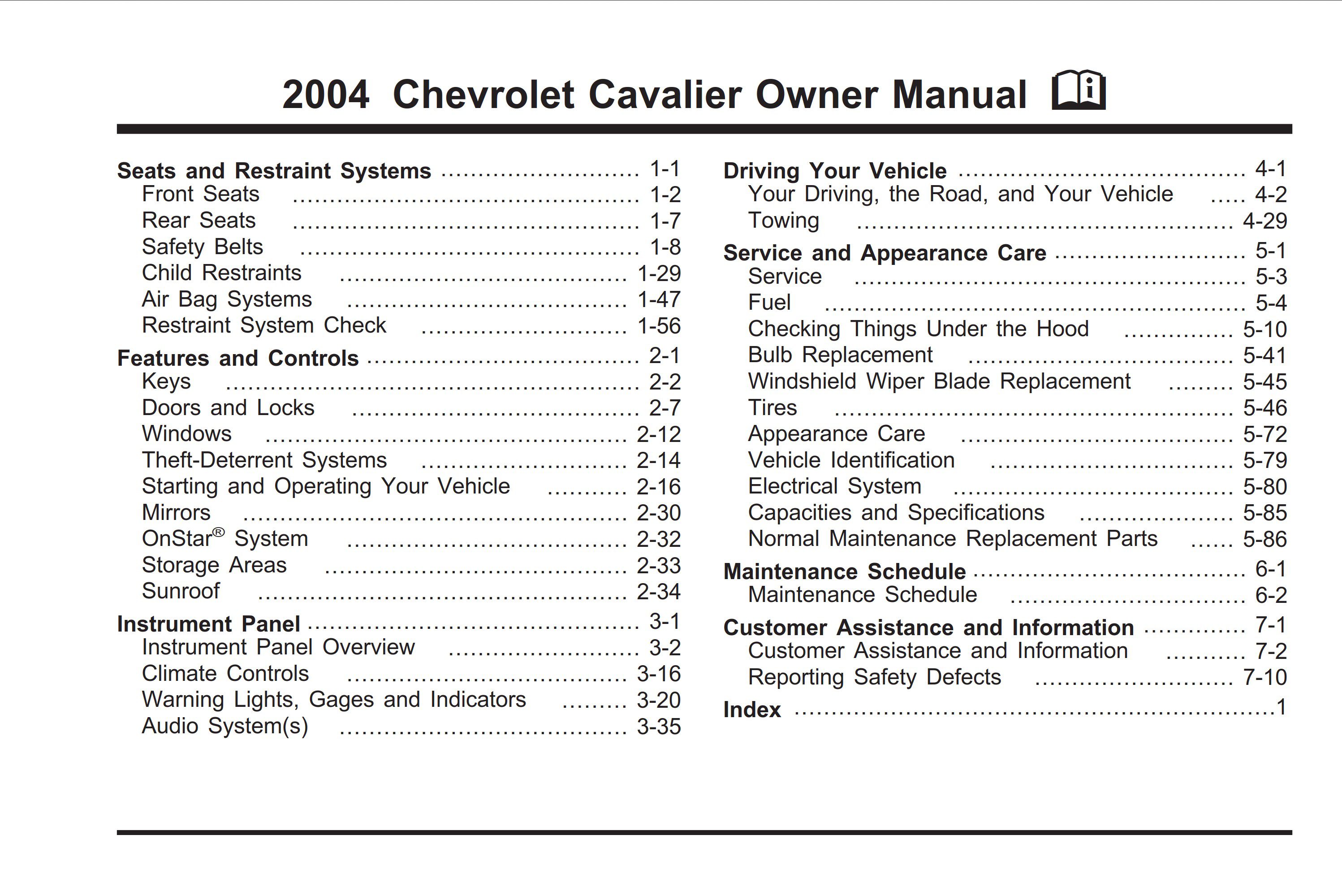 2004 chevrolet cavalier owner's manual