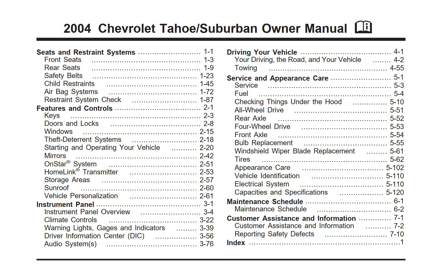 2004 chevrolet tahoe owner's manual