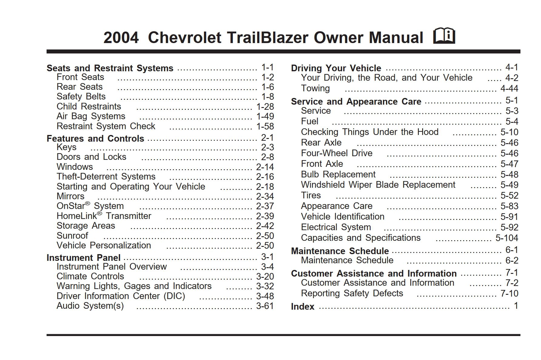 2004 chevrolet trailblazer owner's manual