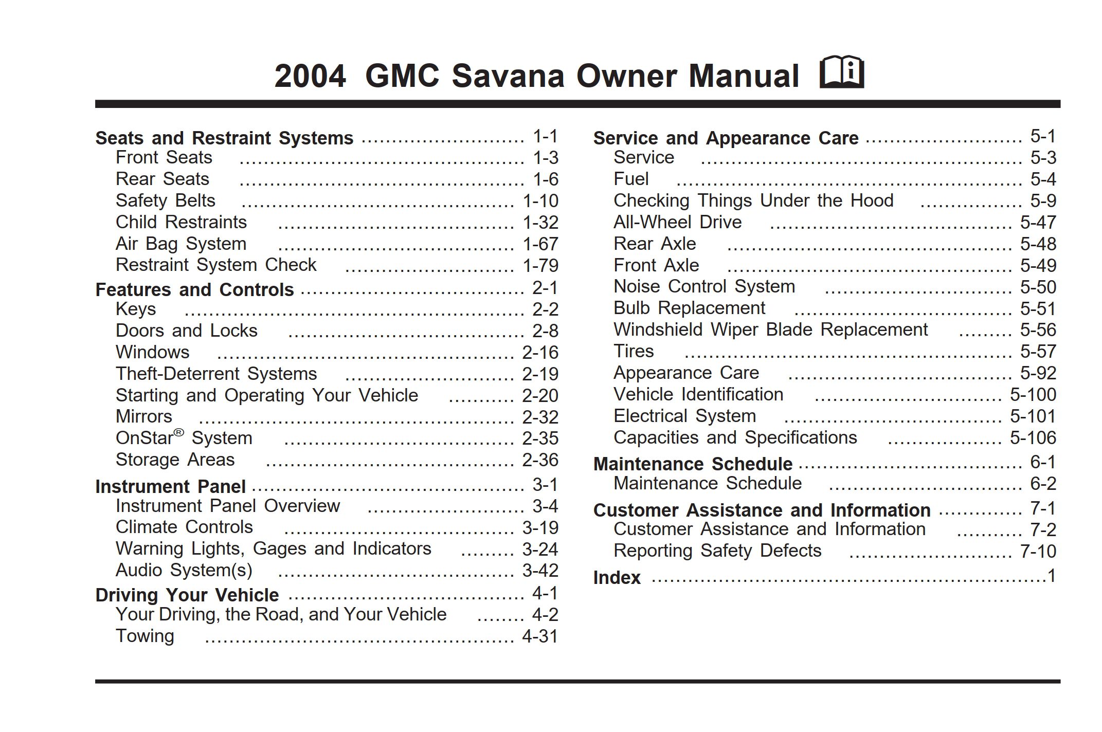 2004 gmc savana owner's manual